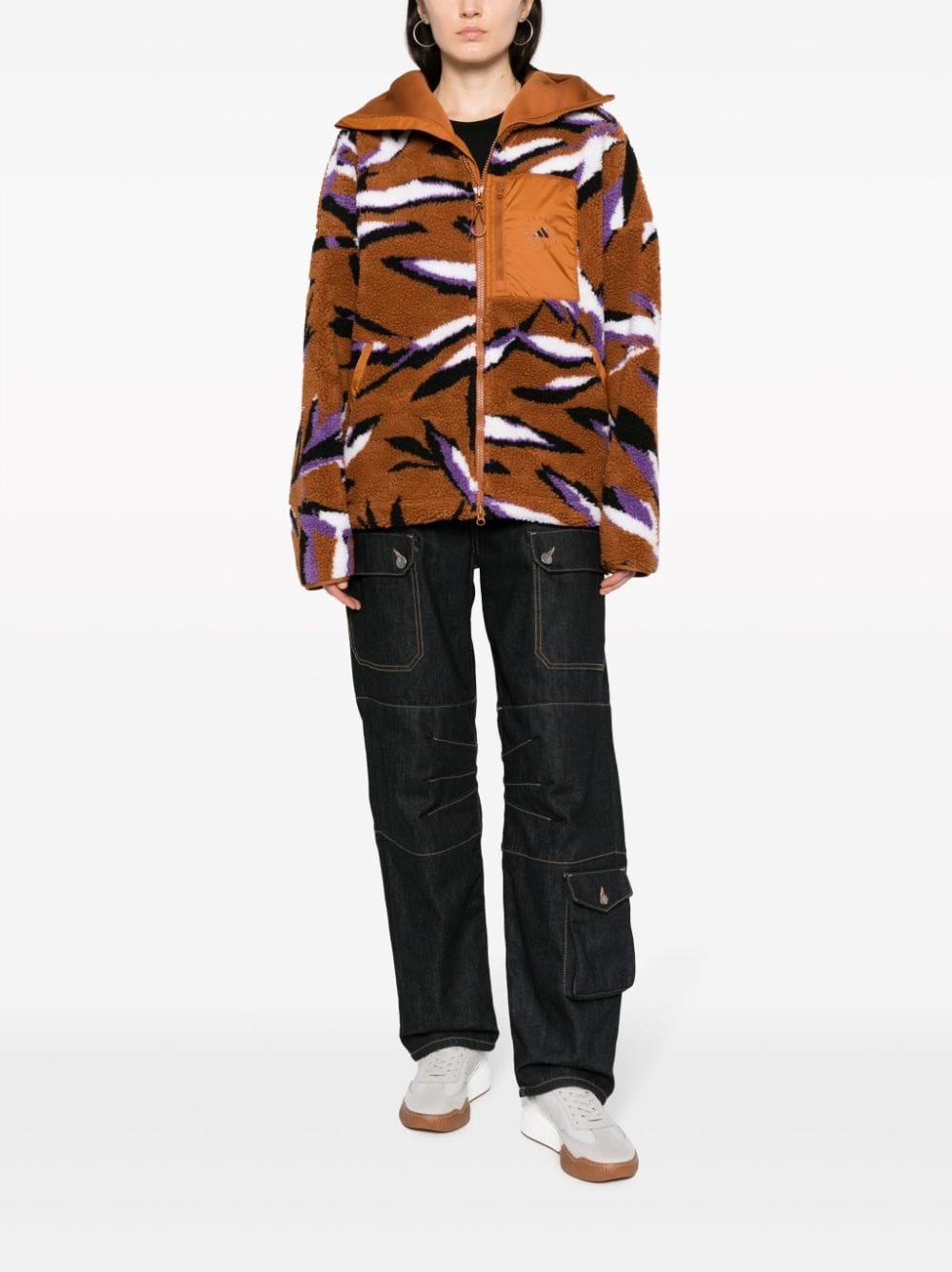 leaf-print zip-up fleece jacket - 2
