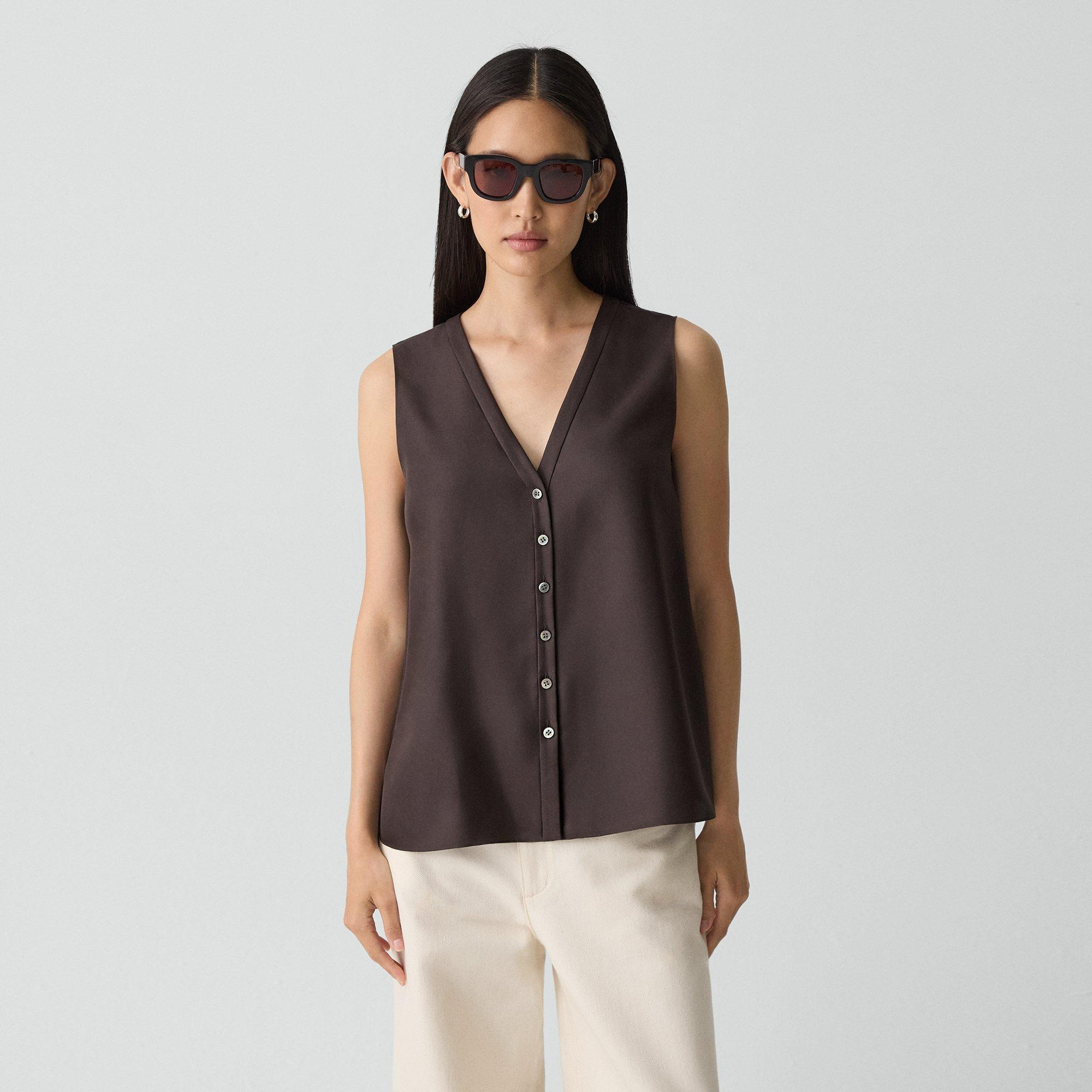 Sleeveless Button-Down Blouse in Mod Silk Twill - 2