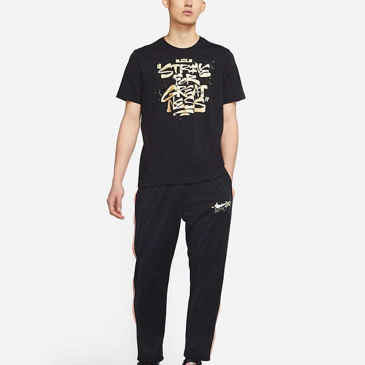 Nike Lebron Strive for Greatness Basketball Sports Printing Round Collar T-Shirt Men's Black DD0786- - 3