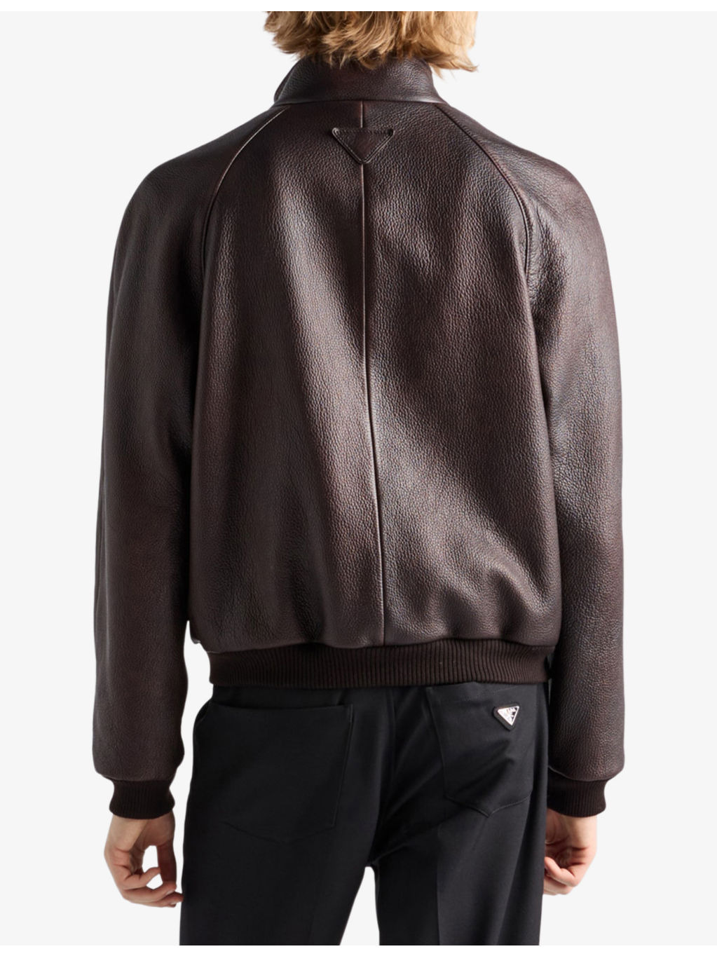 Triangle-Patch Leather Bomber Jacket - 4