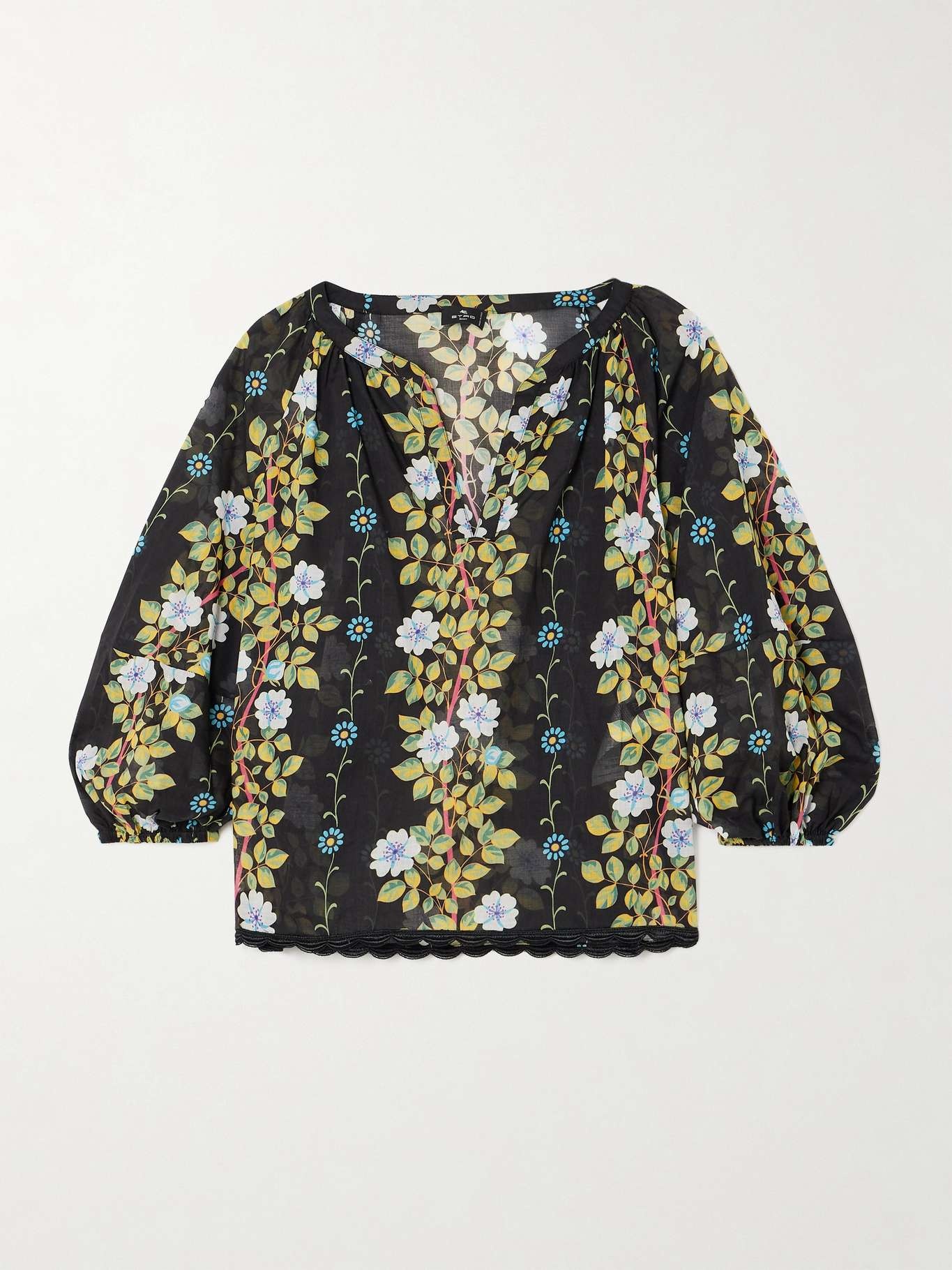 Scalloped floral-print cotton-voile blouse - 1