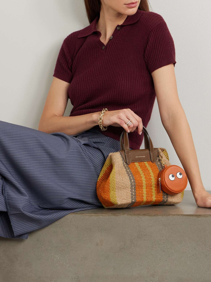Anya Hindmarch + Maison Bengal leather-trimmed striped jute tote Orange outlook