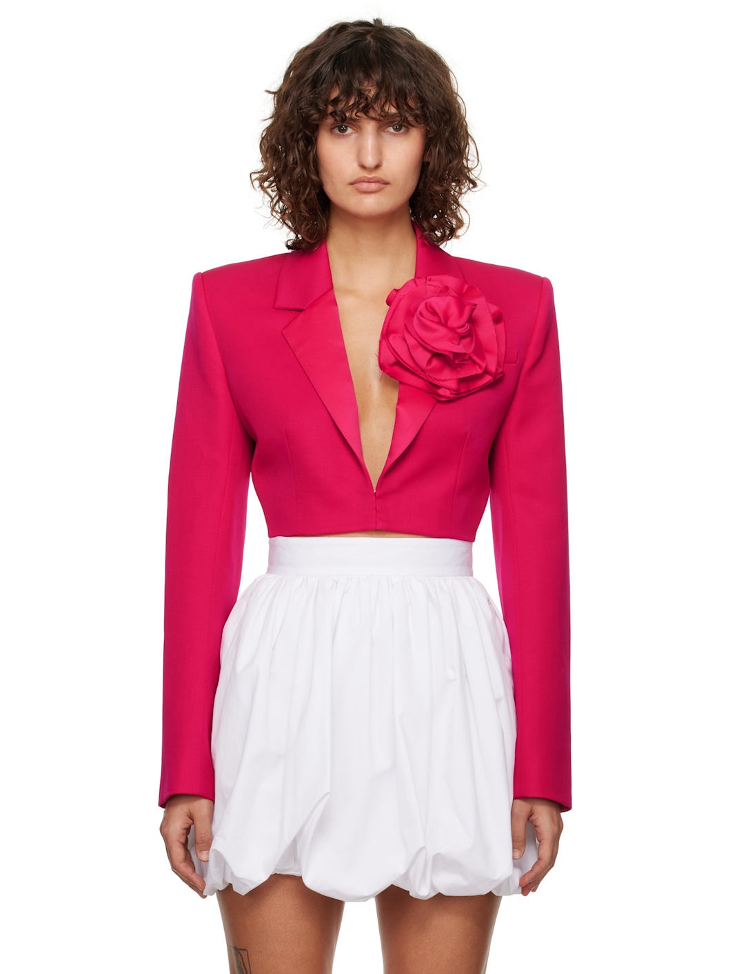 Pink Flower Corsage Cropped Blazer - 1