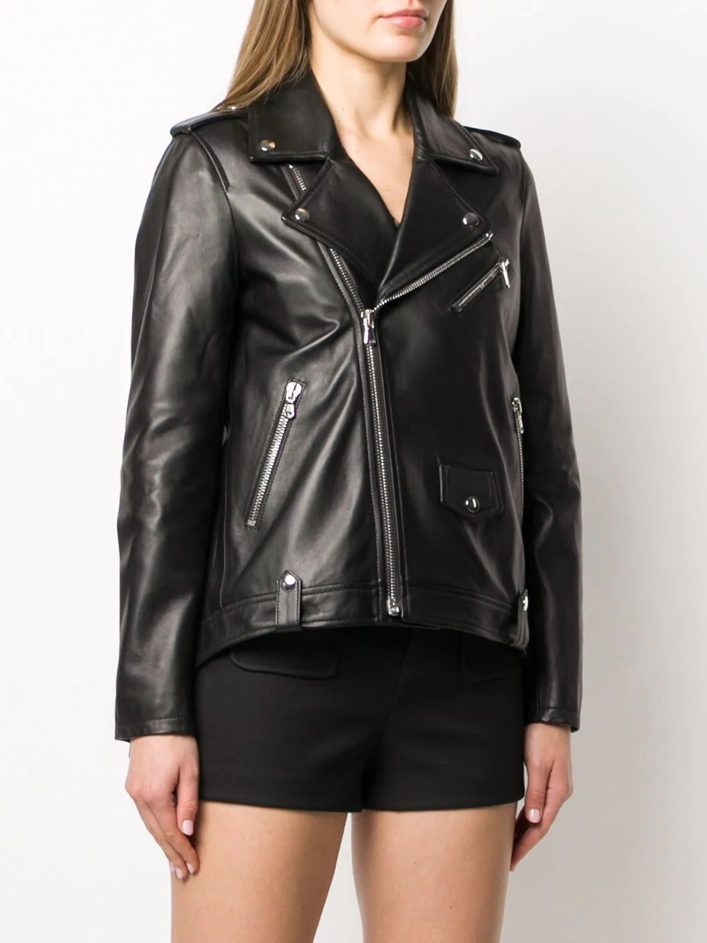 pleated back leather jacket - 4