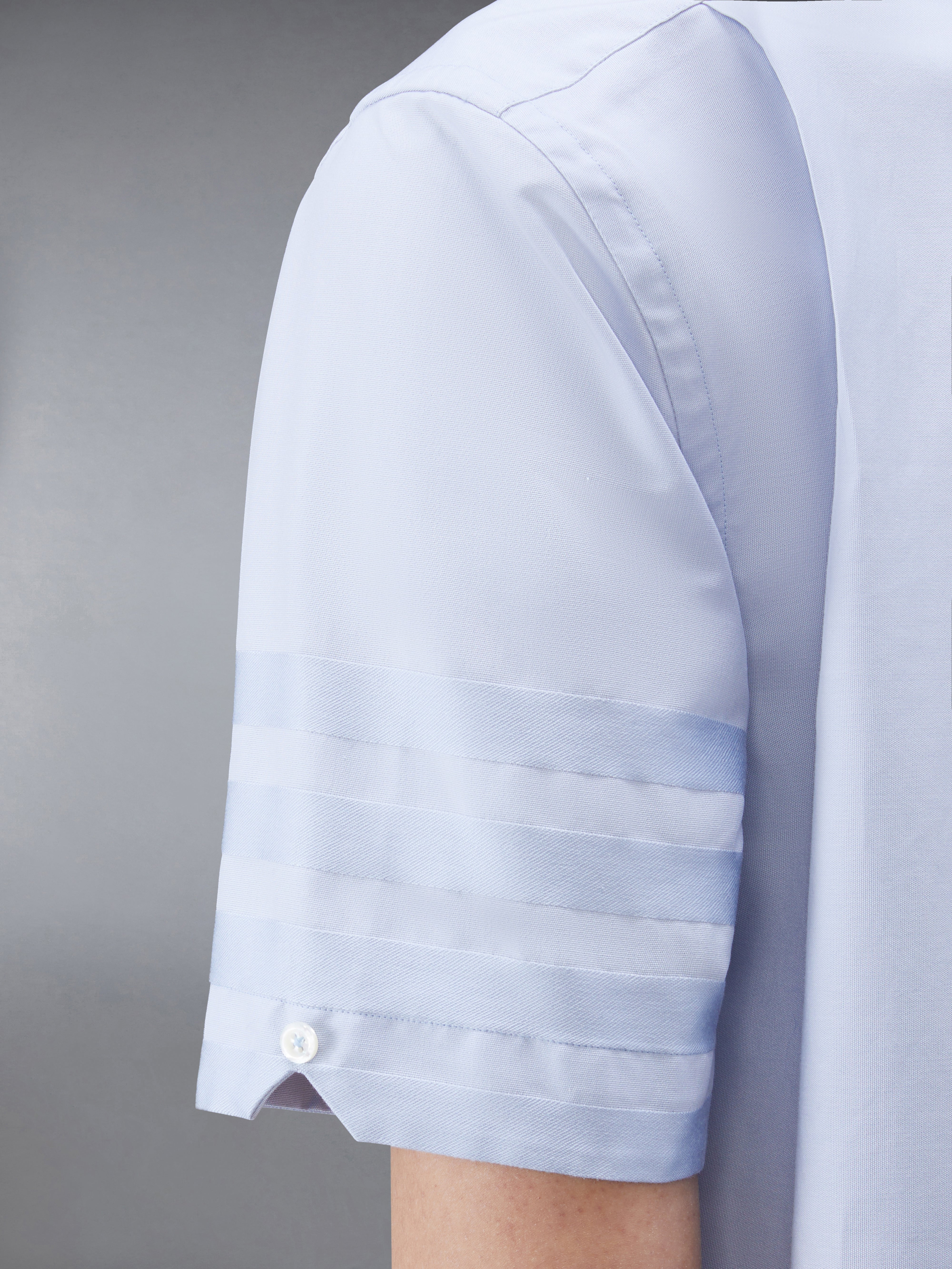 Light Blue Cotton Poplin Short Sleeve Satin Weave 4-Bar Shirt - 7