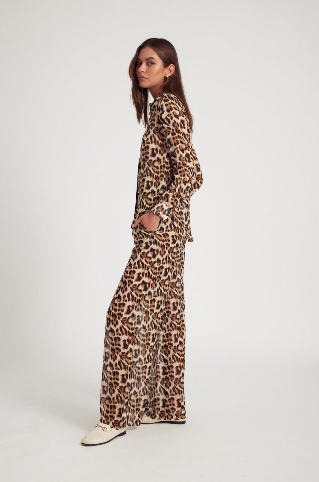 LEOPARD SILK WIDE LEG TROUSERS - 6