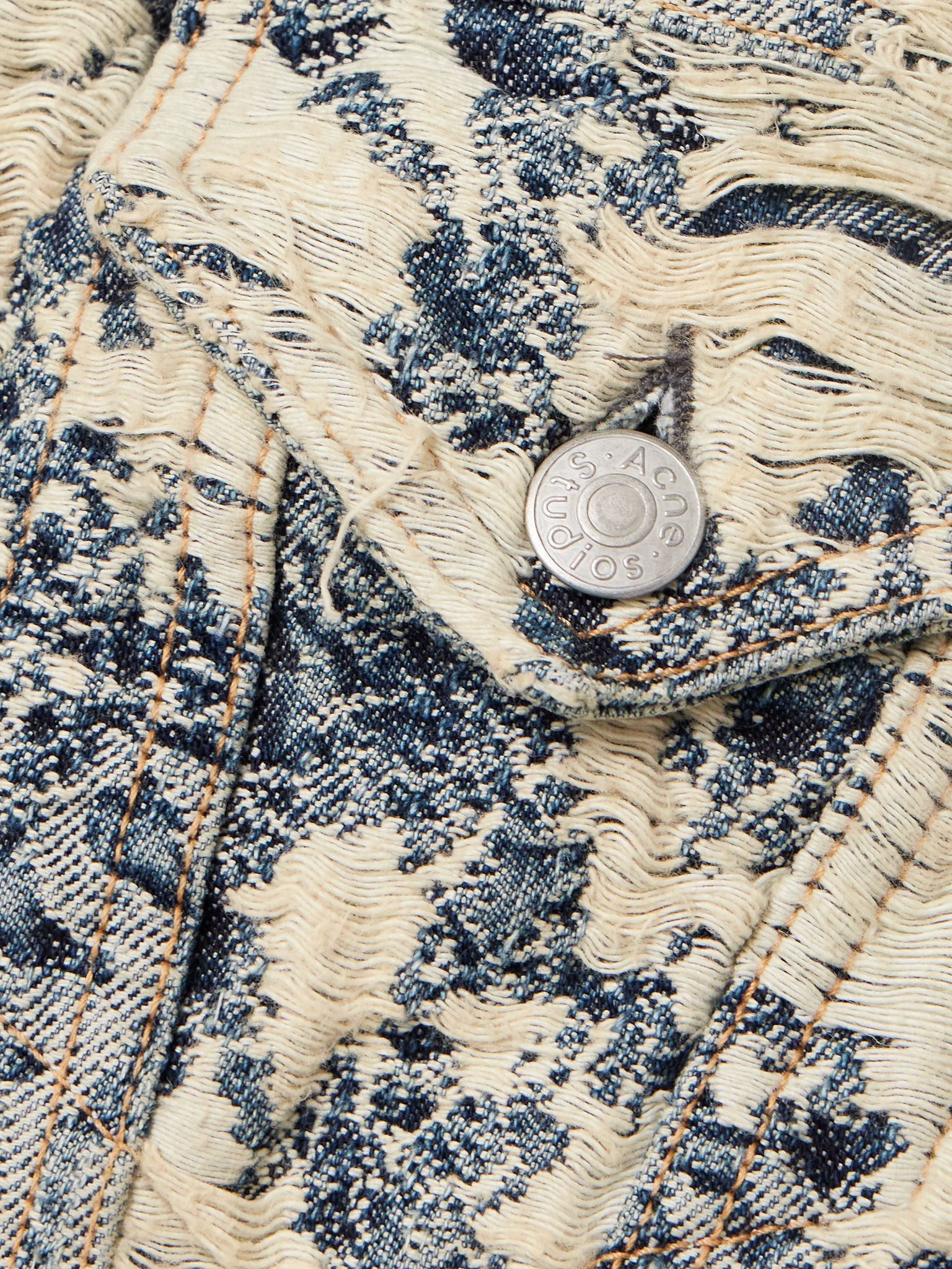 Hooded distressed organic denim-jacquard jacket Gray - 4