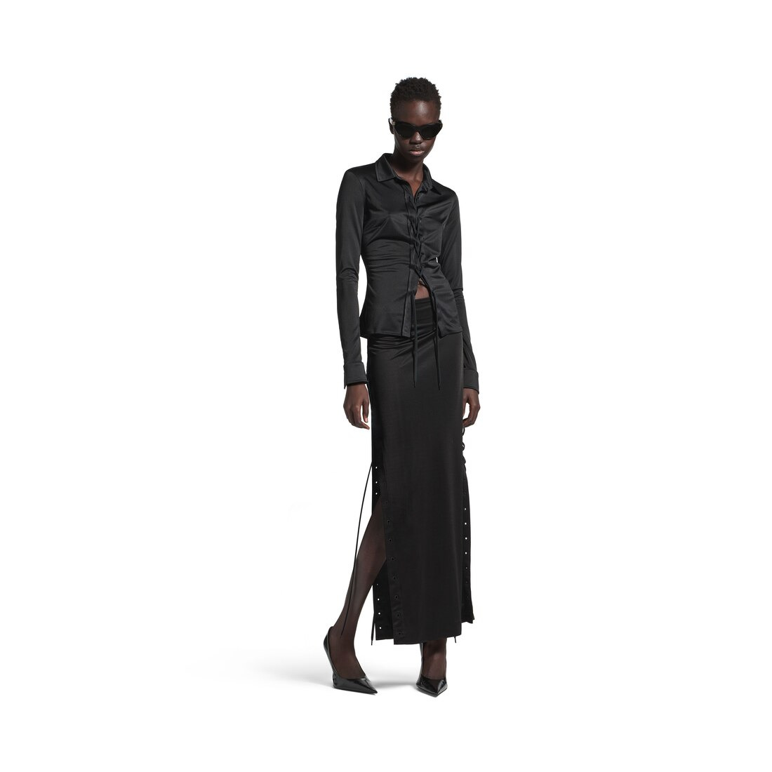 Women's Lace-up Shirt in Black - 2