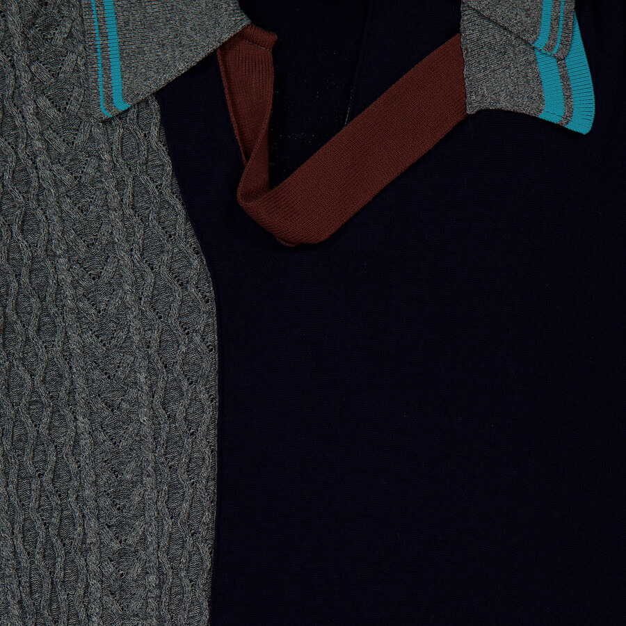 Kolor Men's Navy Patchwork Panelled-Knit Jumper - 5