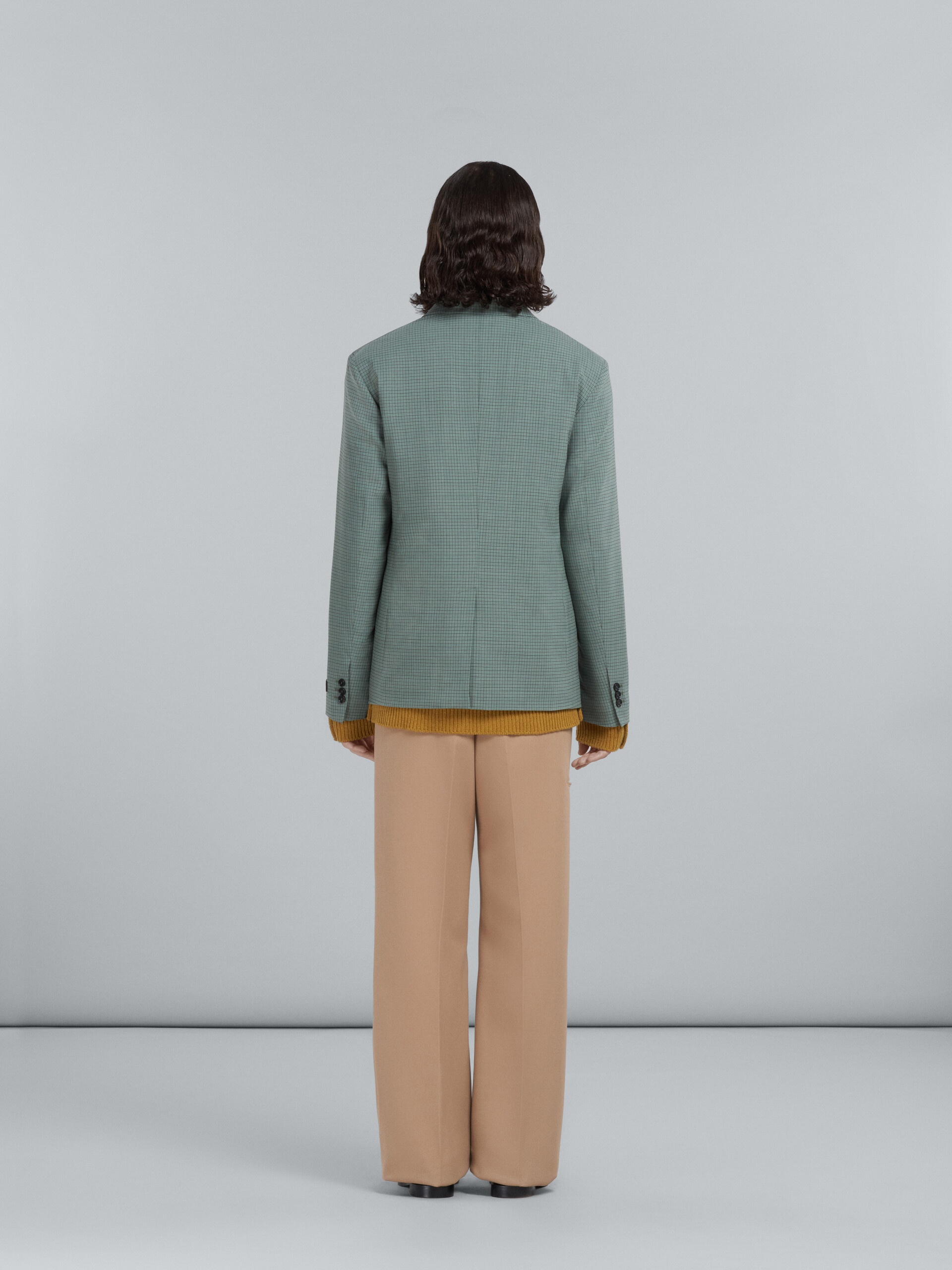 BLAZER IN TROPICAL WOOL WITH GREEN CHECKS - 3