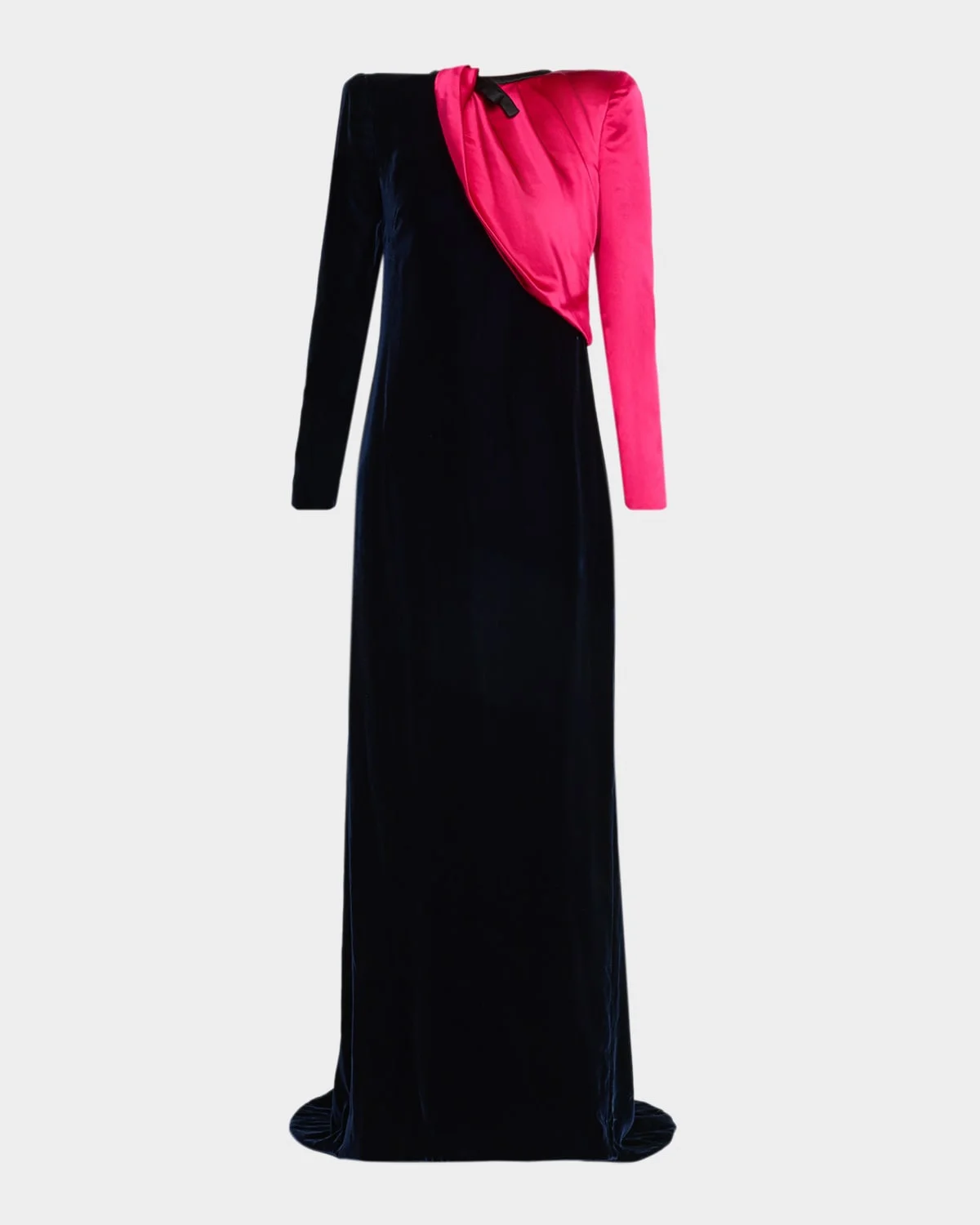 Velvet And Satin Strong-Shoulder Gown - 1