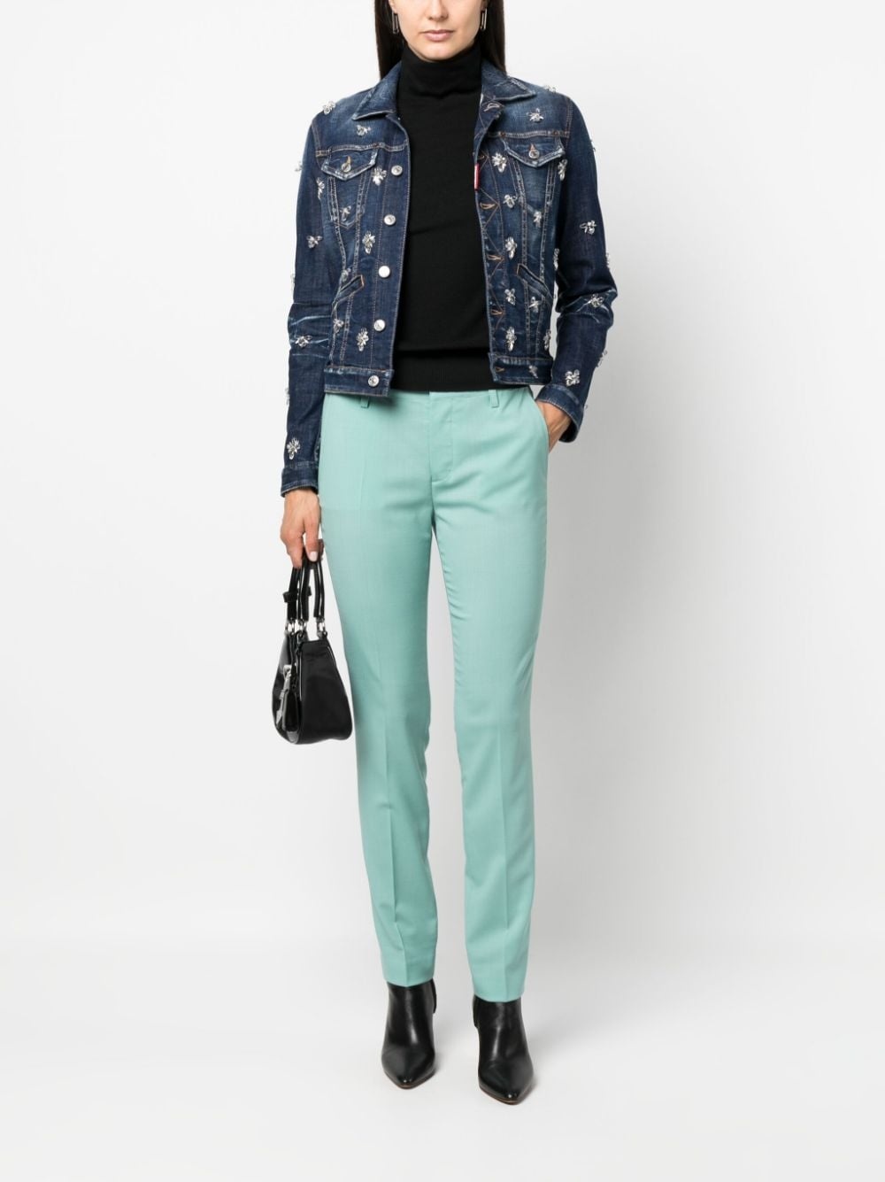 crystal-embellished cropped denim jacket - 2