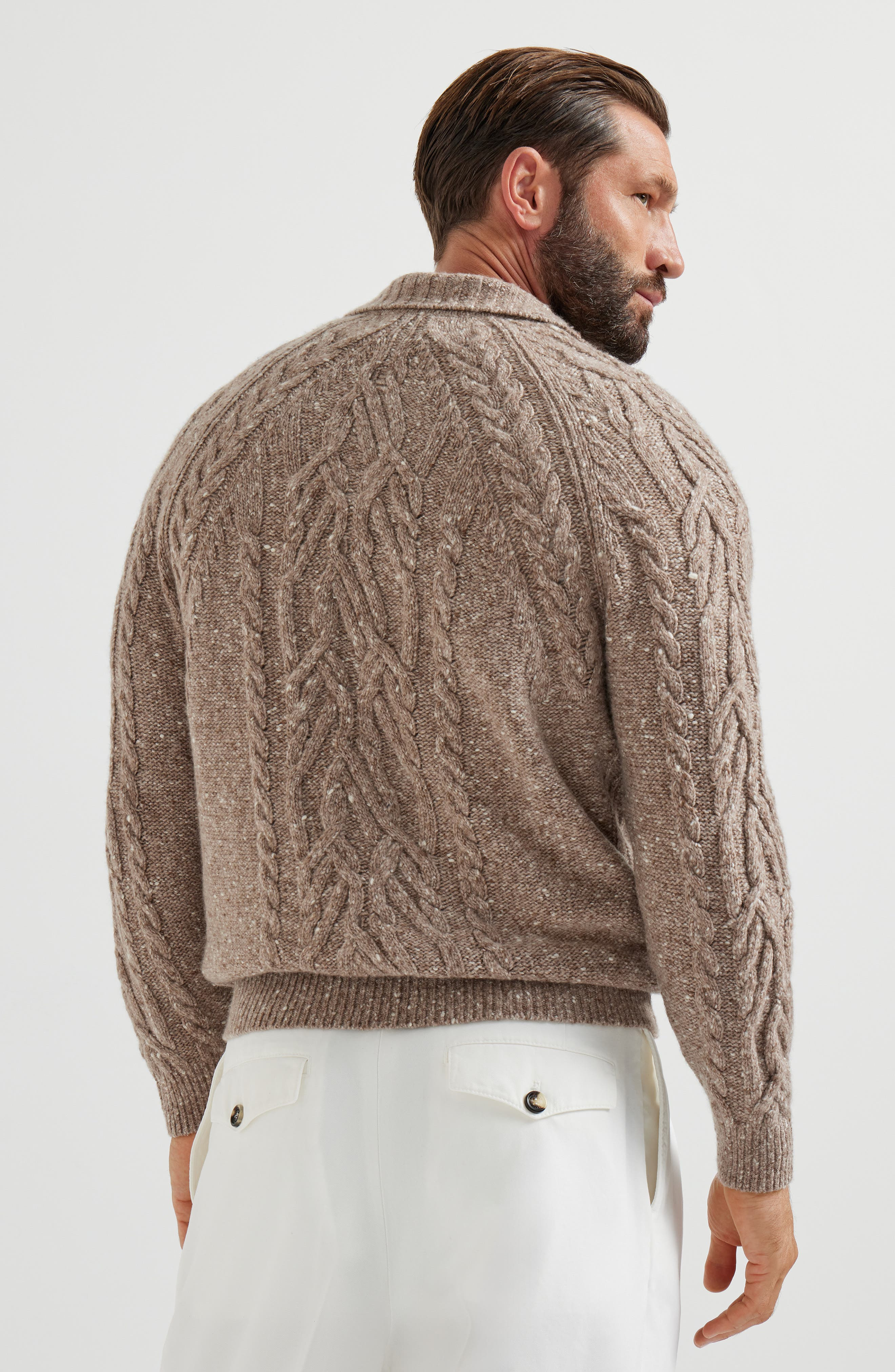 Brunello Cucinelli Cable knit polo shirt in Hazelnut at Nordstrom - 3