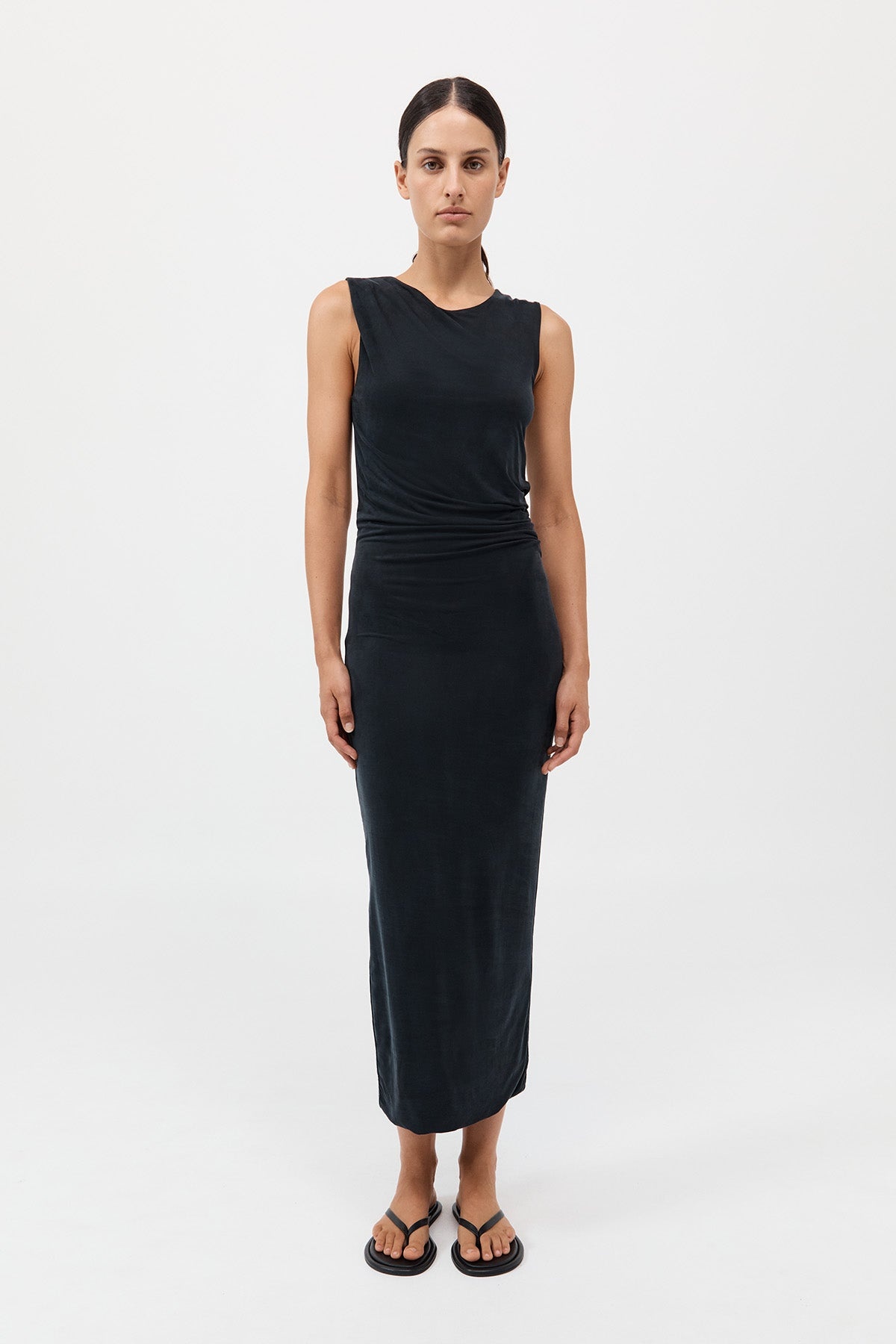 Cupro Jersey Drape Dress - Black - 2