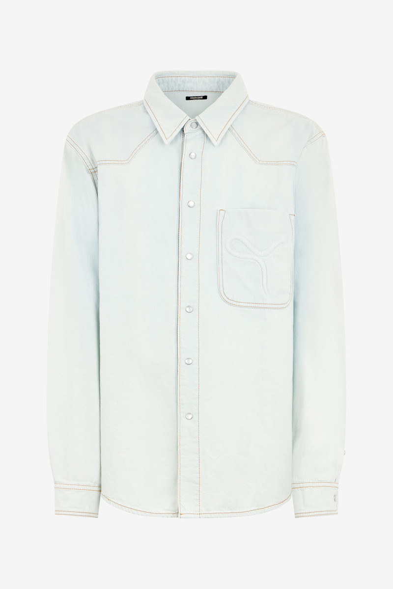 Light Blue Denim Shirt With Contrast Stitching 1