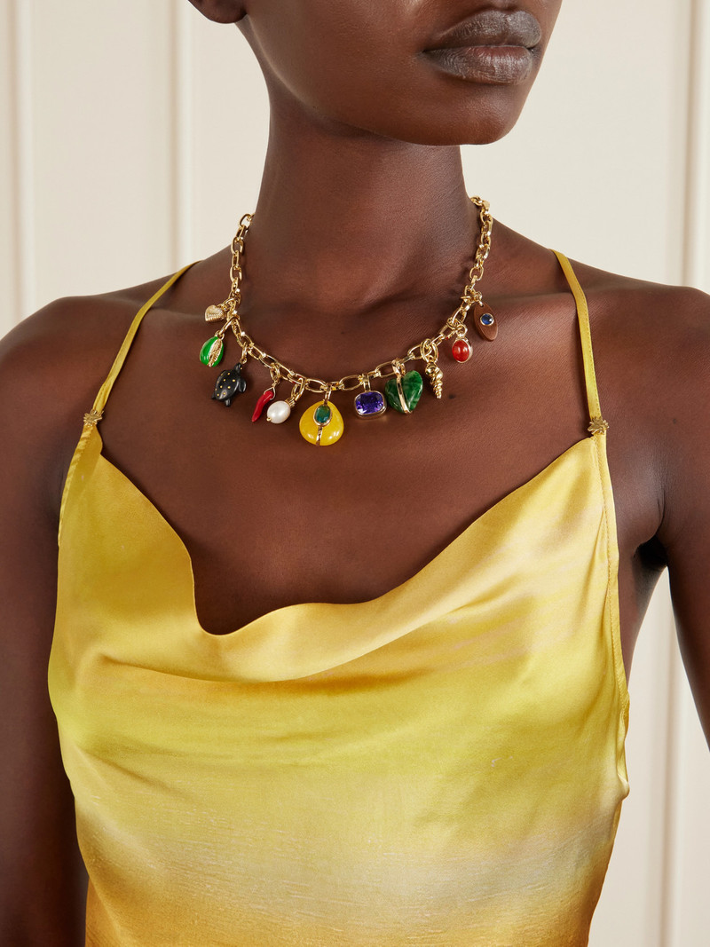 ROXANNE ASSOULIN The Tiny Treasure Gold-tone, Pearl, Crystal, Cubic Zirconia And Enamel Necklace outlook