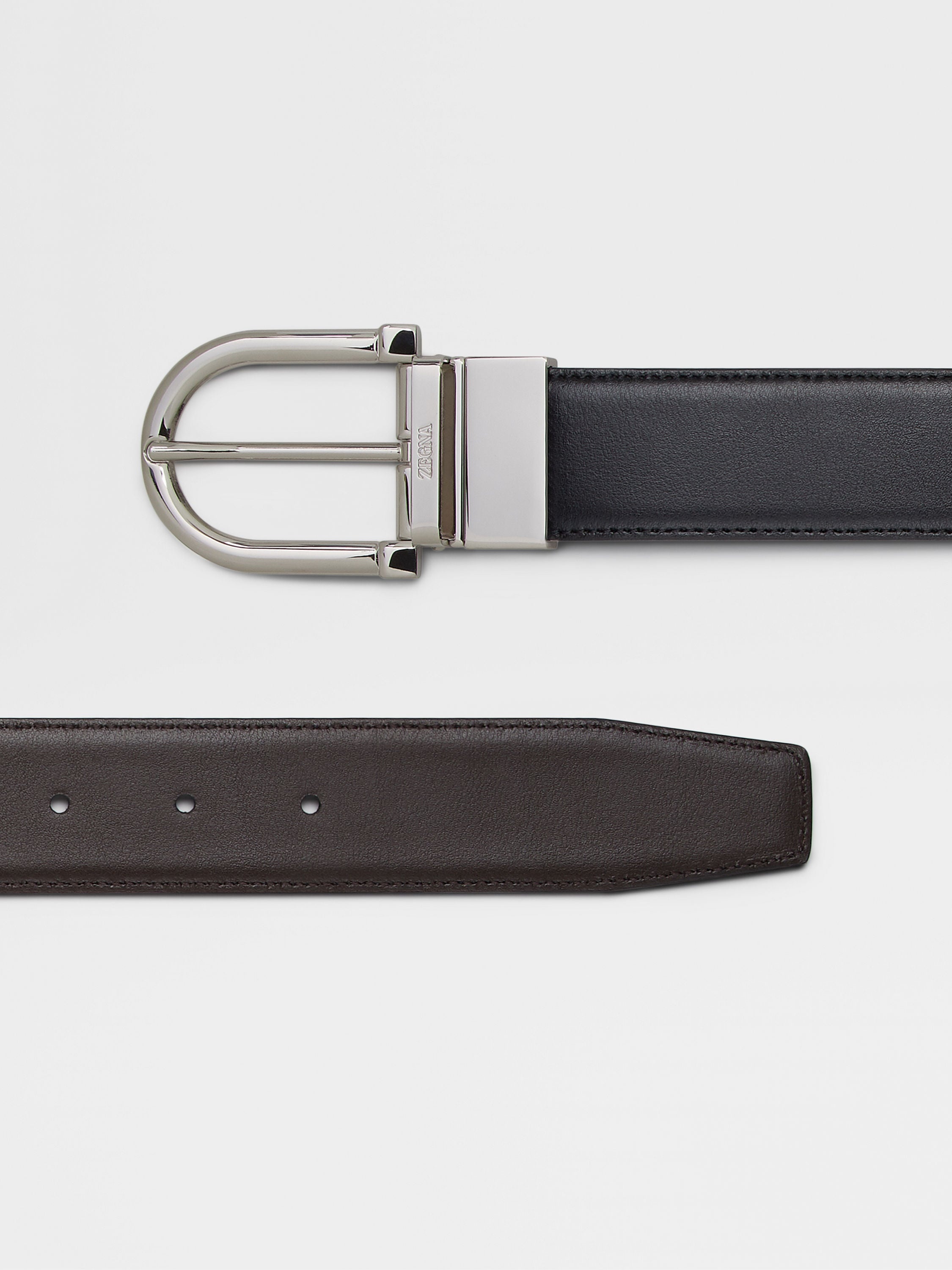 BLACK AND DARK BROWN REVERSIBLE LEATHER BELT - 2