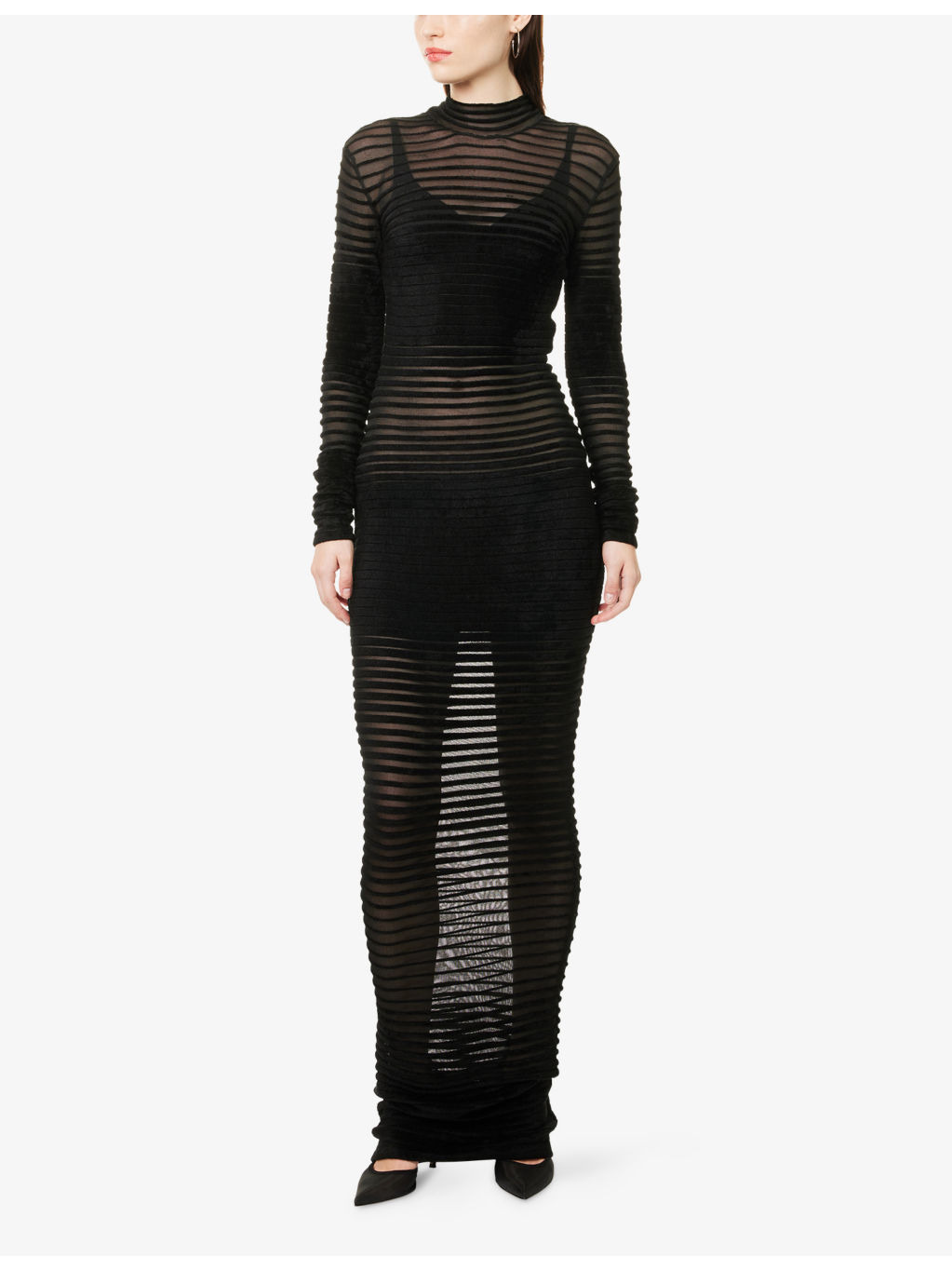 Striped Ribbed Long-Sleeves Woven Gown - 3
