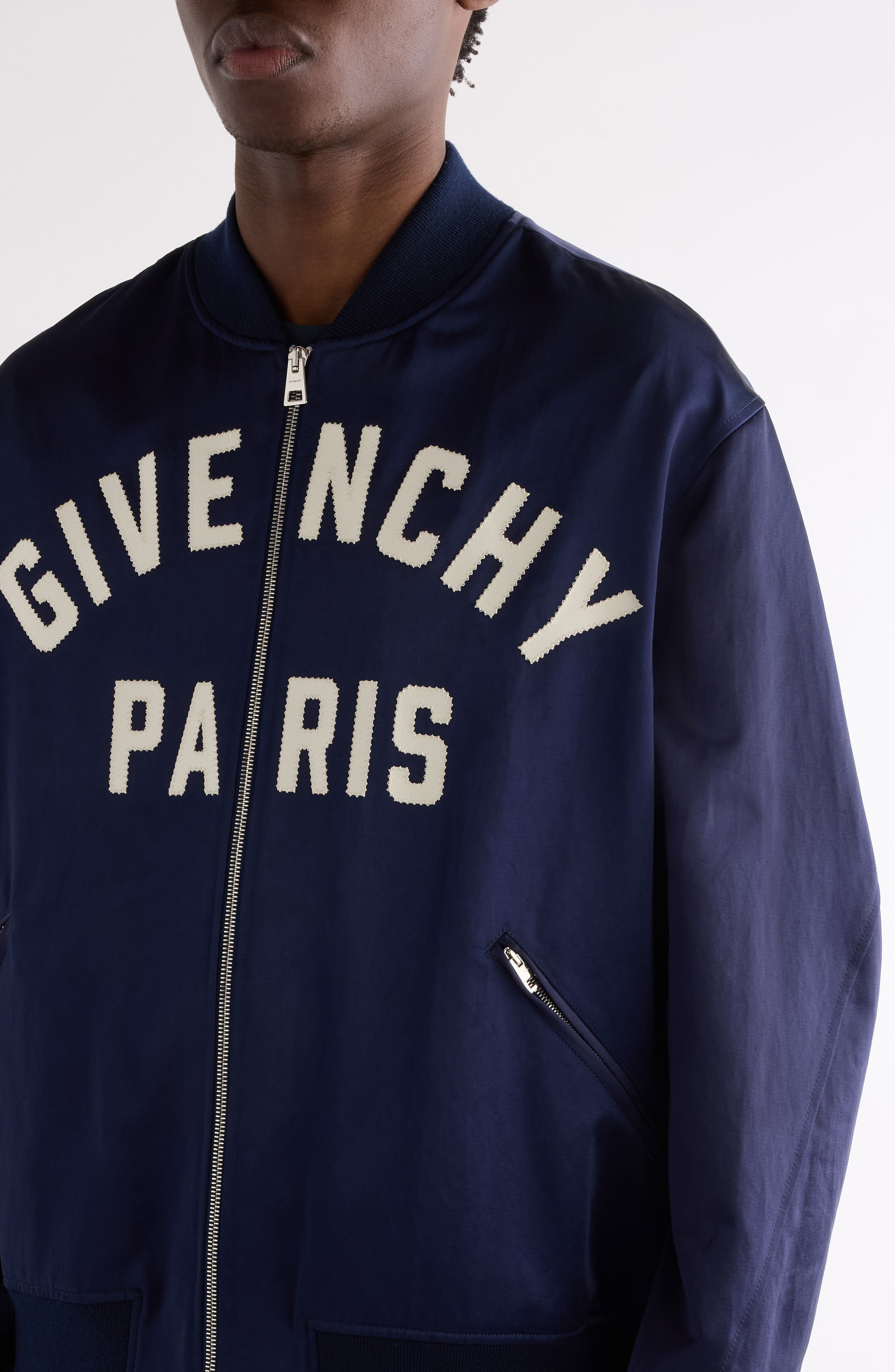 Givenchy Oversize Logo Appliqué Bomber Jacket in Navy at Nordstrom - 5