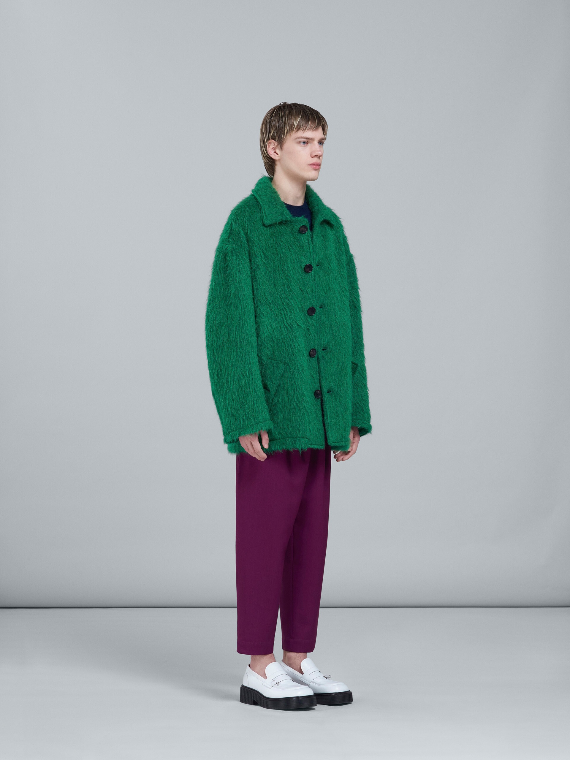 GREEN RATINÉ CHECK CABAN COAT - 6