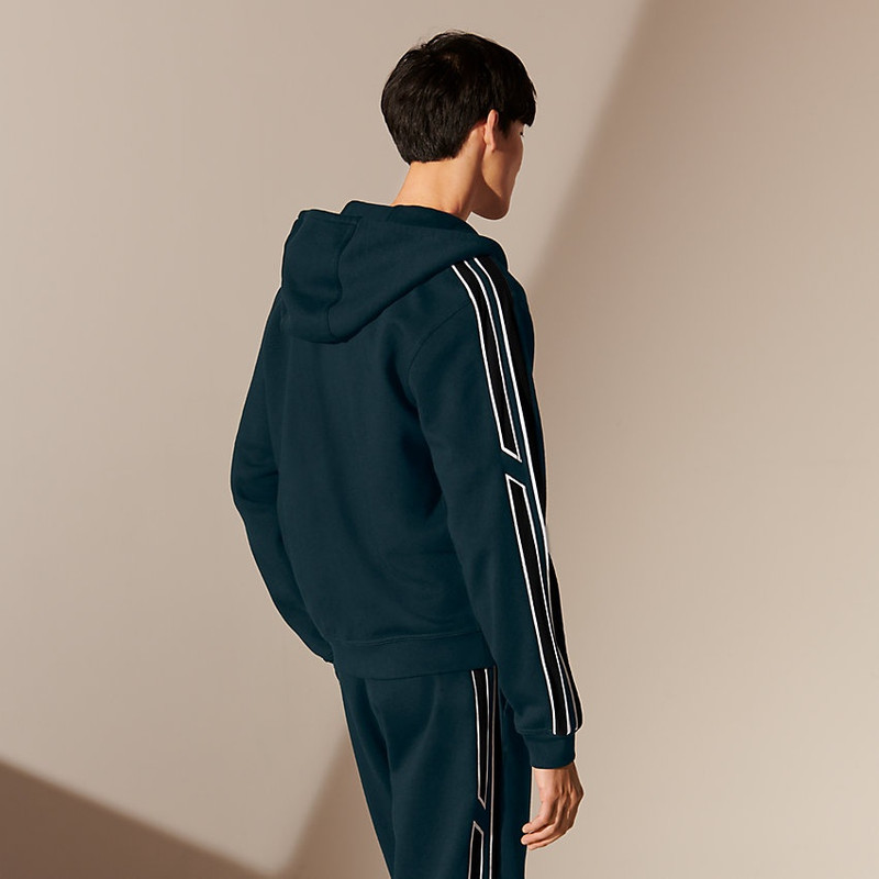 "Run H" bicolor zipped hooded sweater 3