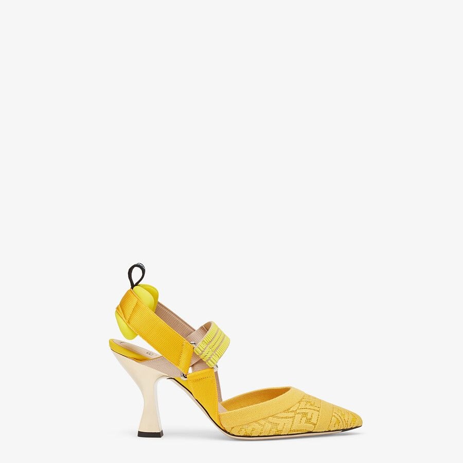 Yellow micromesh high-heeled slingbacks - 1