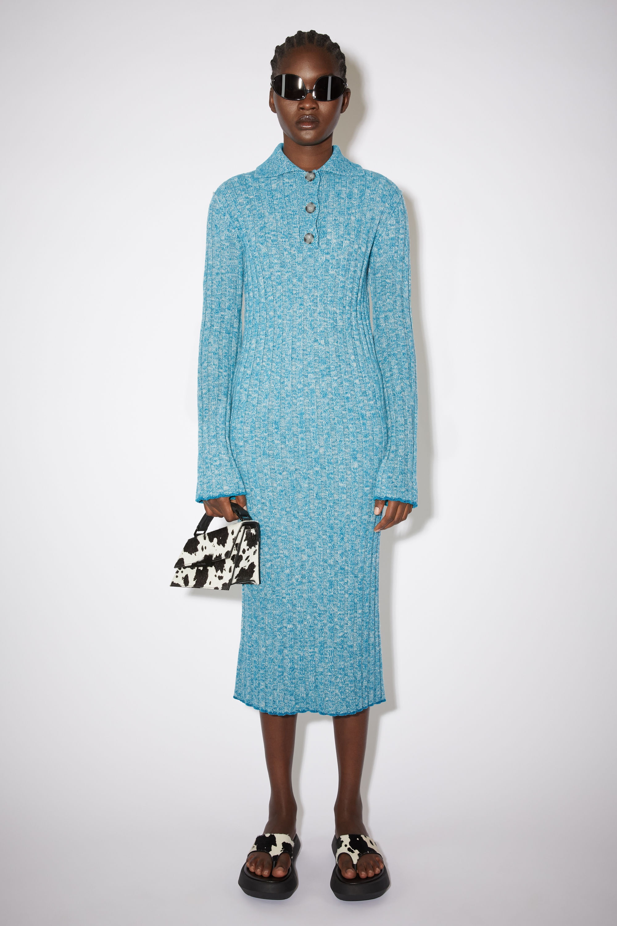 Polo ribbed knit dress - Grey/Turqouise - 2