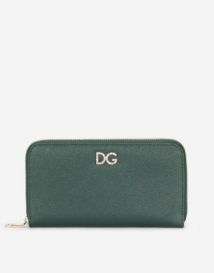 Zip-around Dauphine calfskin wallet with rhinestone-detailed DG logo - 1