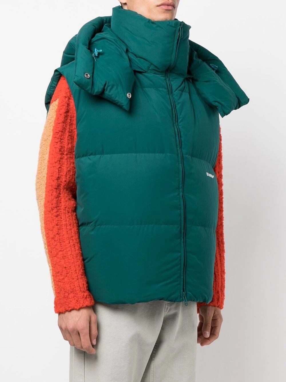 logo-print padded hooded gilet - 3