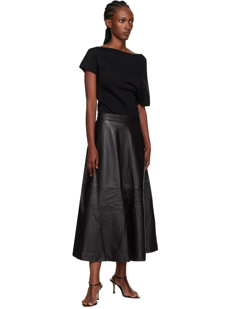 RÓHE Brown A-Line Leather Midi Skirt outlook