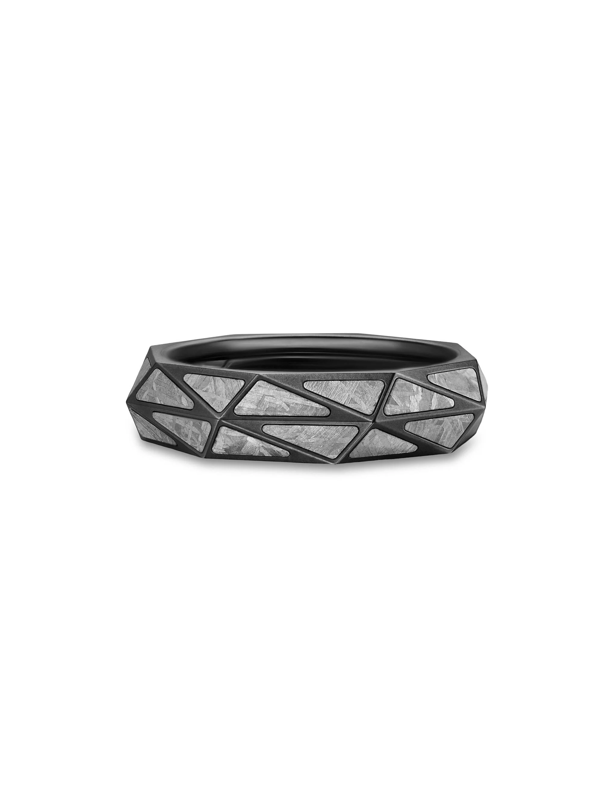 Men's Faceted Band Ring in Black Titanium - Meteorite - 1
