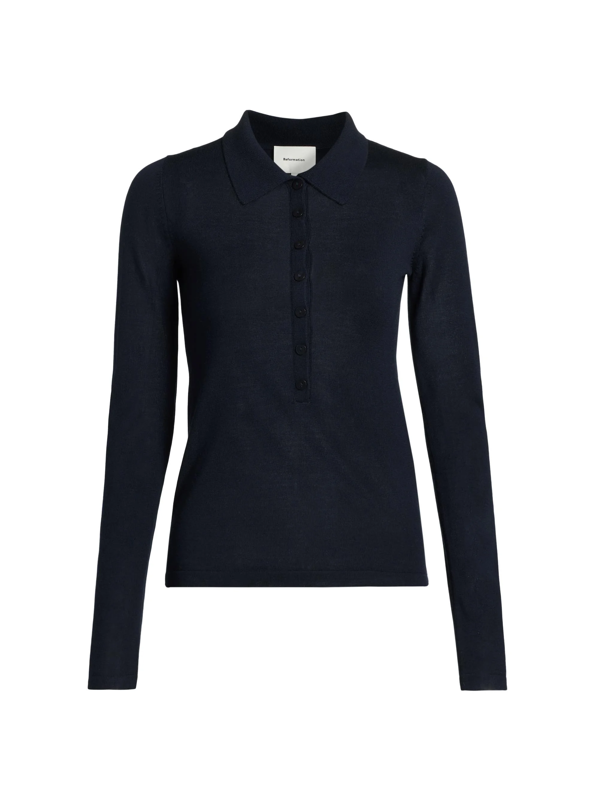 Women's Wool Knit Polo Shirt - Navy - 1