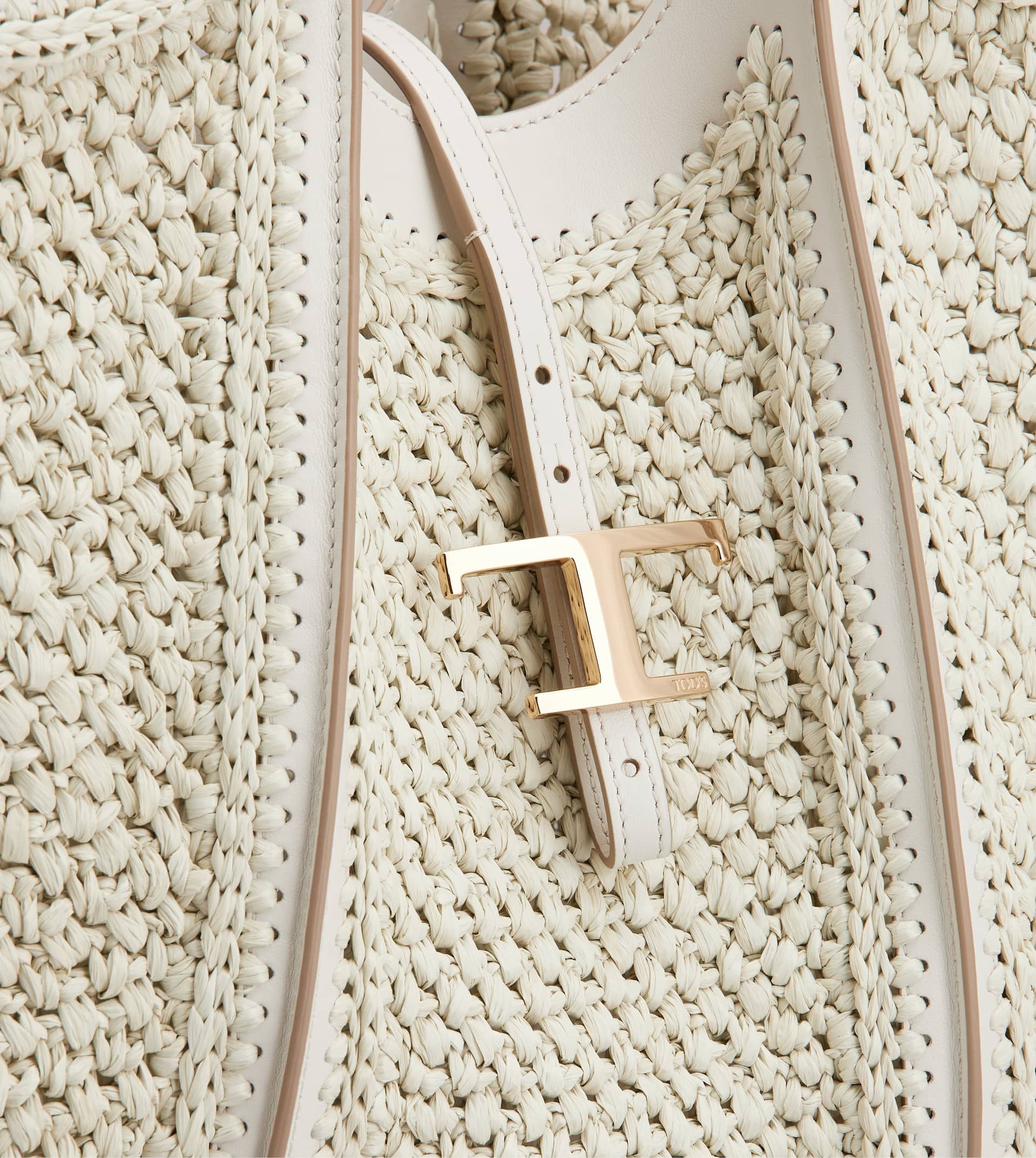 T TIMELESS SHOPPING BAG IN RAFFIA AND LEATHER MEDIUM - WHITE - 5
