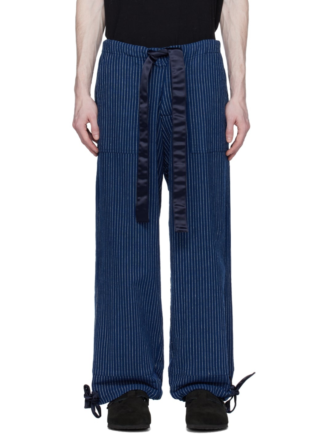 Navy Pinstripe Trousers - 1
