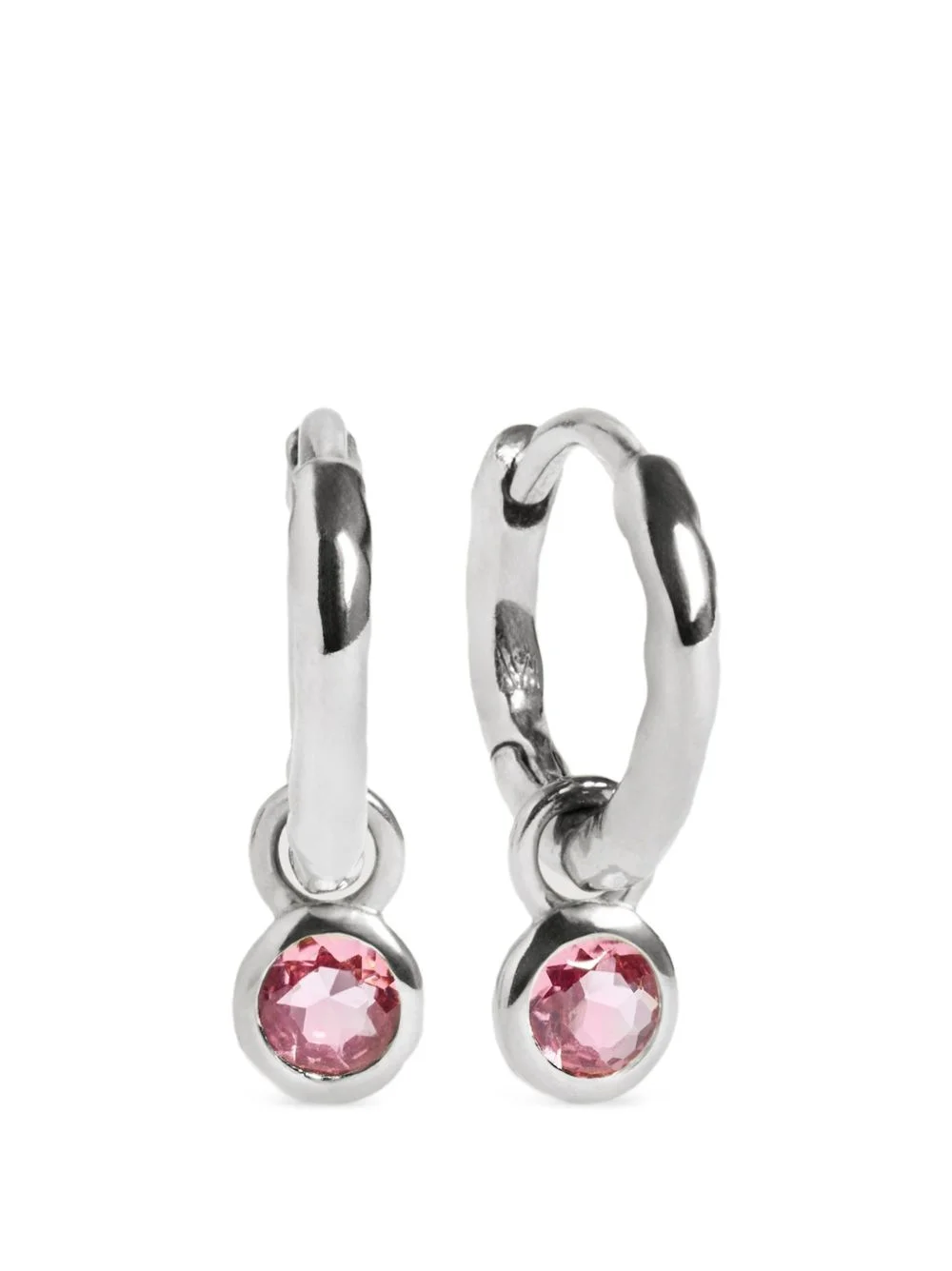 hammered-effect pink-gemstone earrings - 1