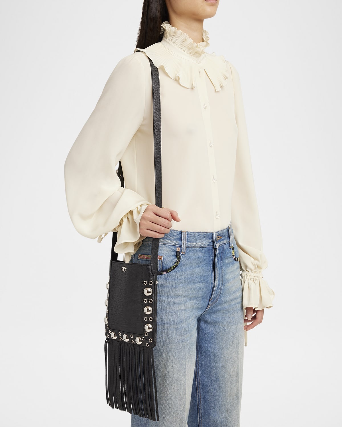 Nellcote Small Fringe Studded Leather Crossbody Bag - 2