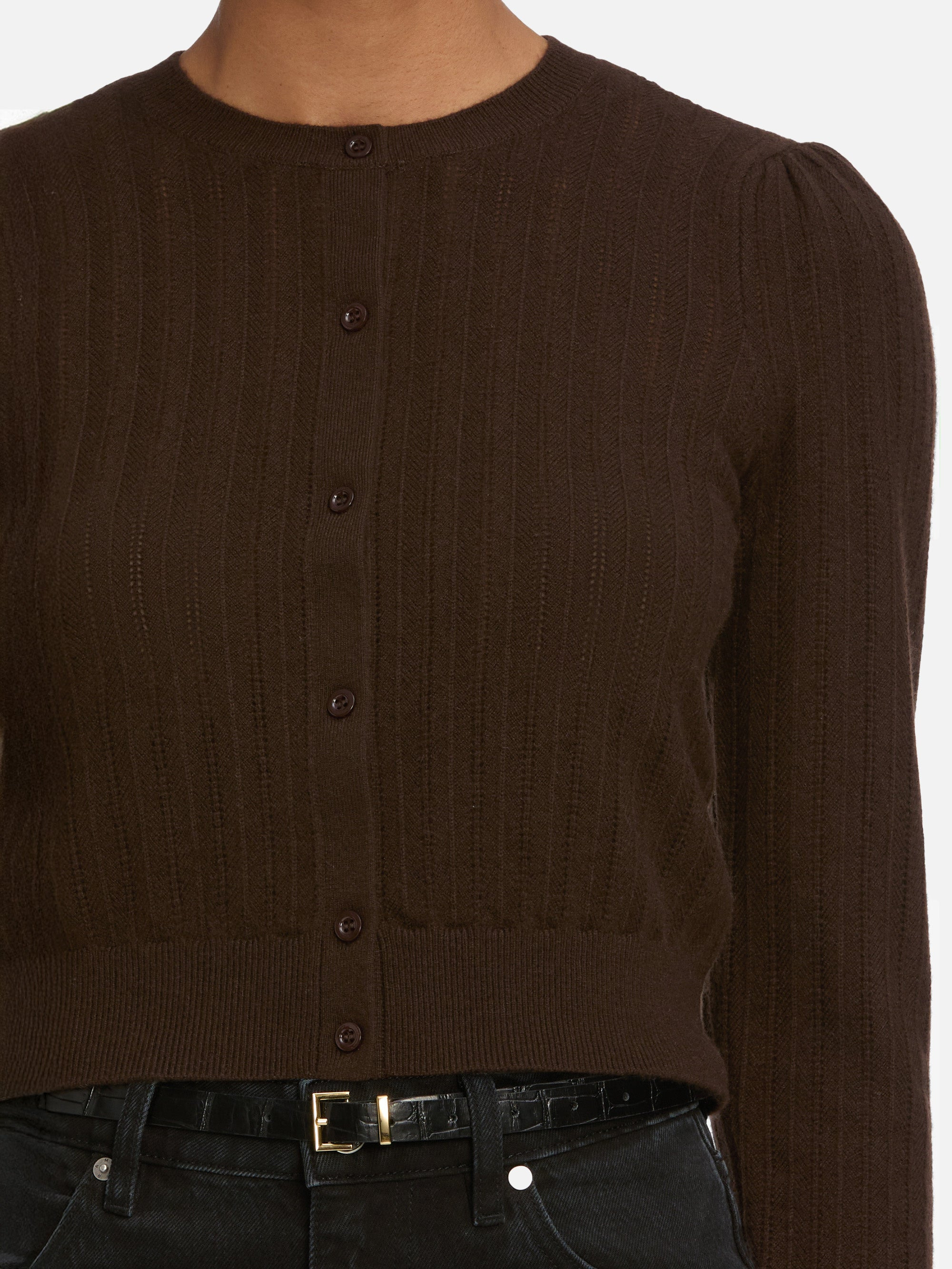 The Ladder Pointelle Cardi in Coffee - 4