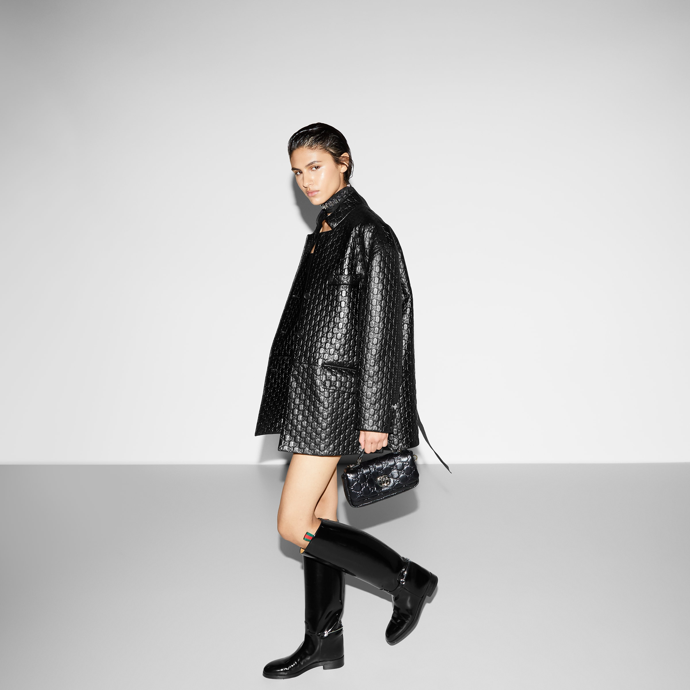GG embossed leather jacket - 6