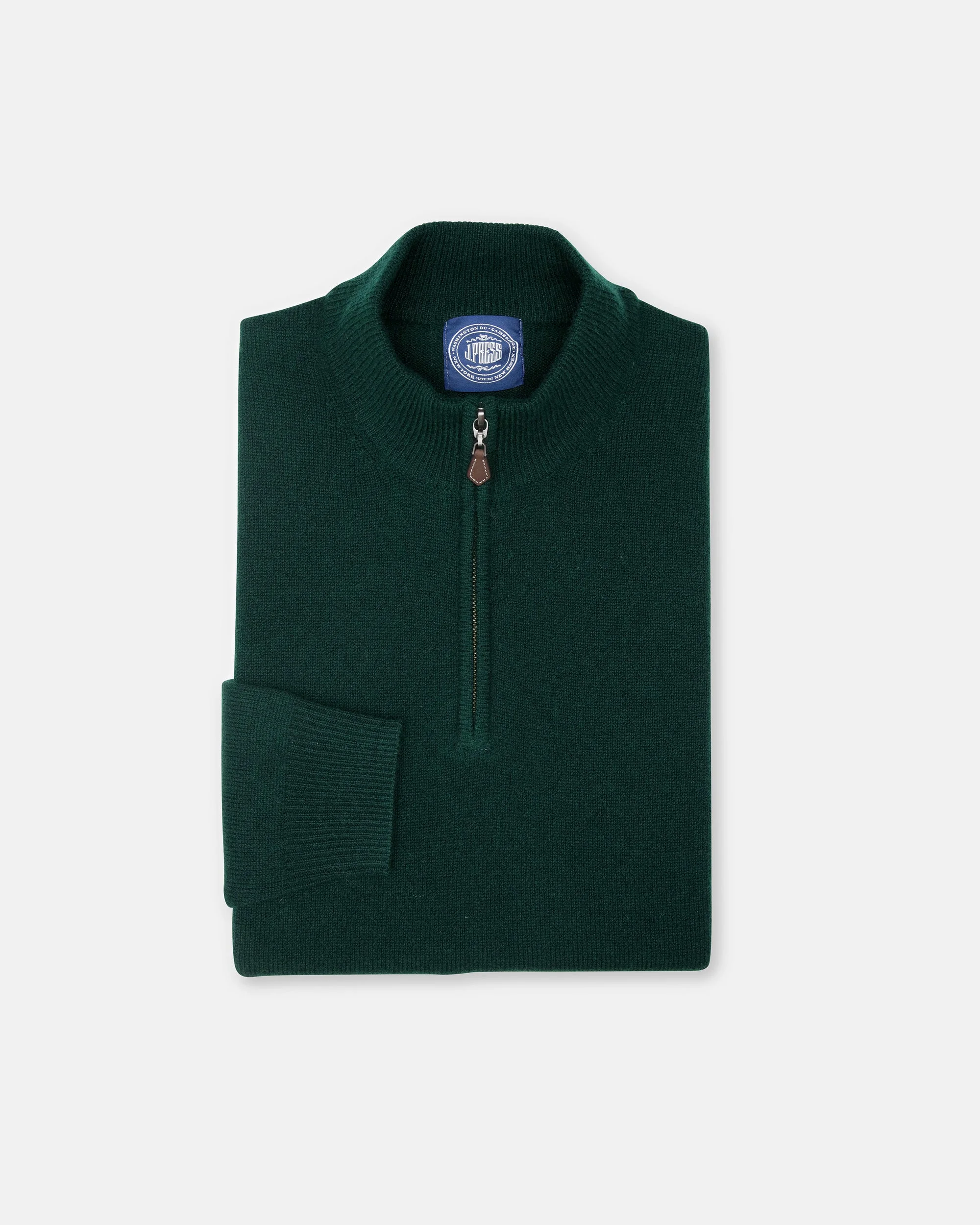 BOTTLE GREEN LAMBSWOOL QUARTER ZIP-UP SWEATER - 1