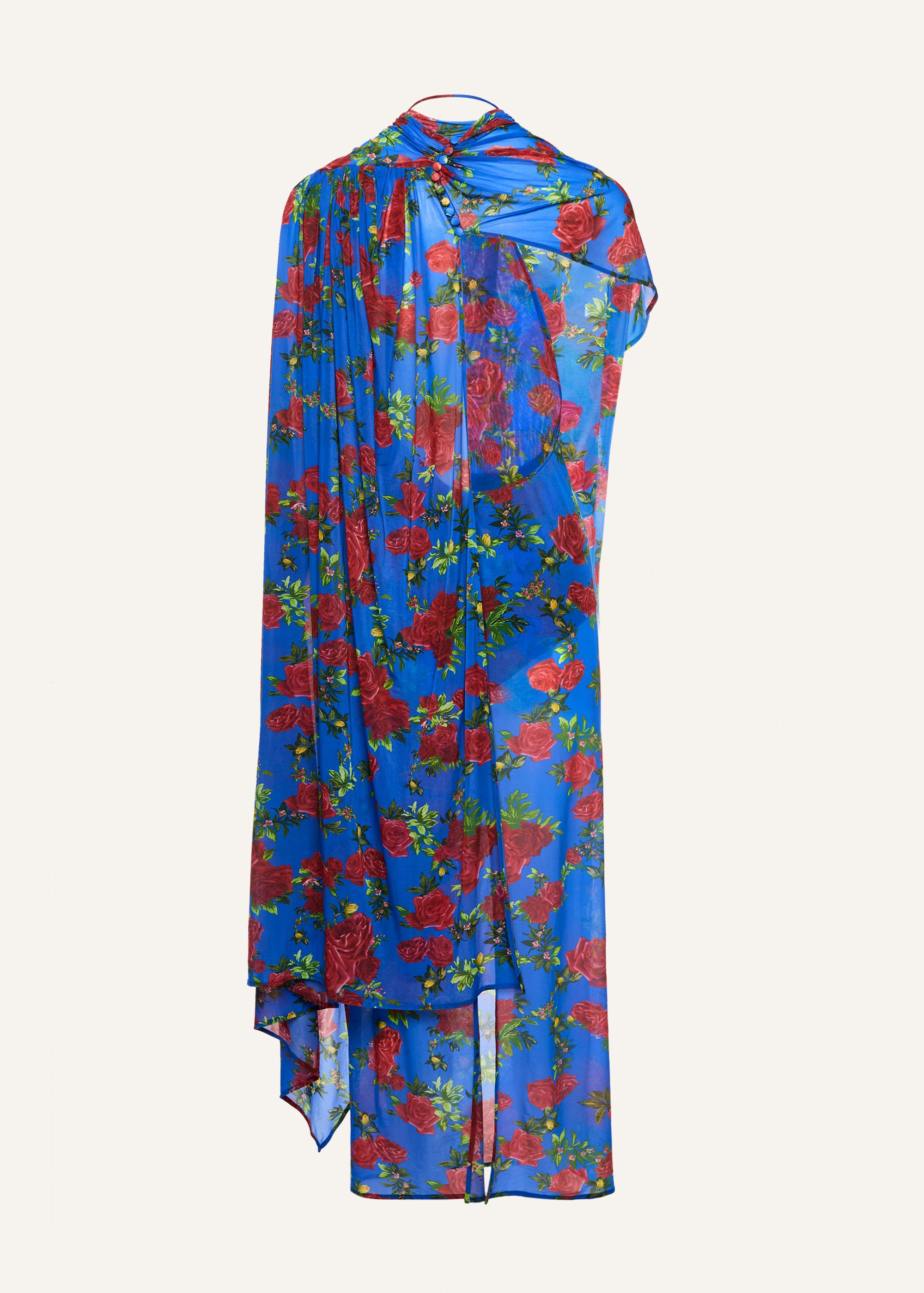 Asymmetric drape gown in blue floral print - 2