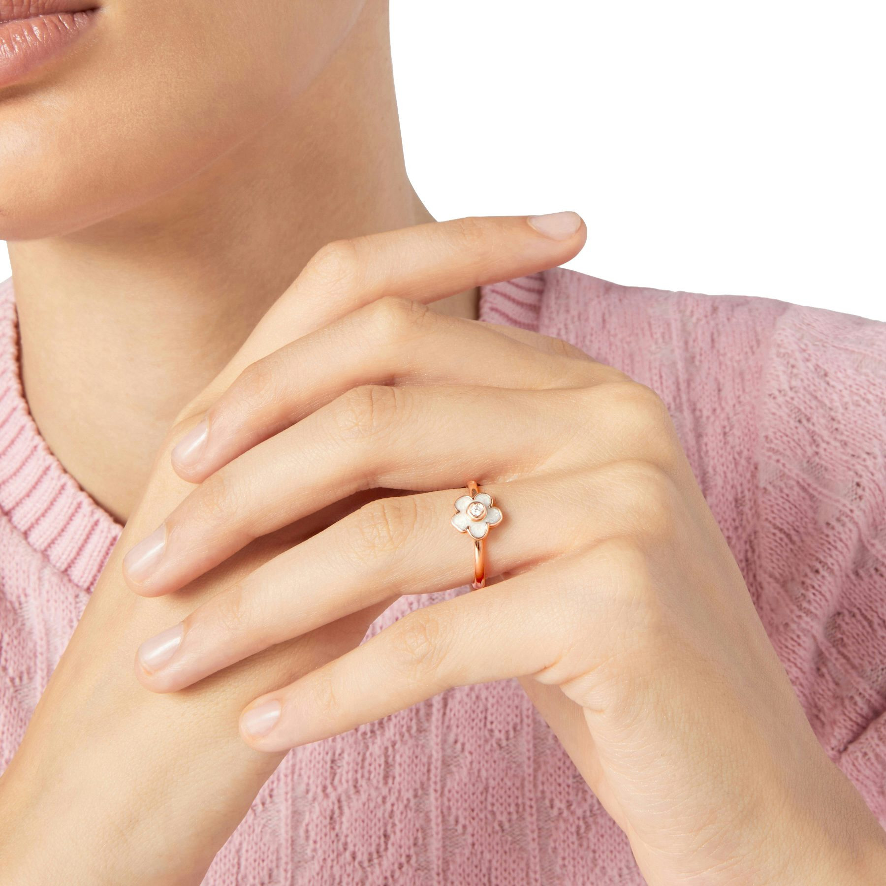 ROSE GOLD, ENAMEL & DIAMOND FLOWER RING - 3