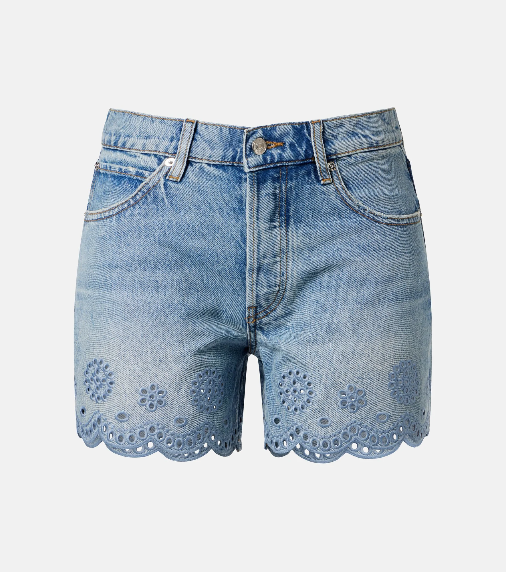 Long Hang broderie anglaise denim shorts - 1