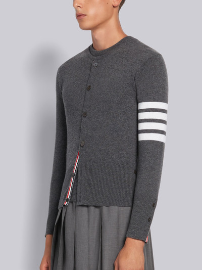 Thom Browne Medium Grey Cashmere Classic 4-Bar Crewneck Cardigan outlook