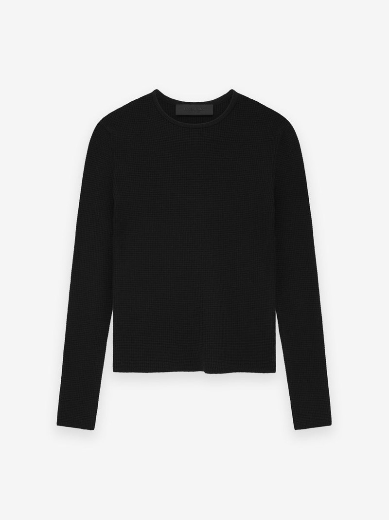 Womens Waffle Fitted Long Sleeve Sweater 1