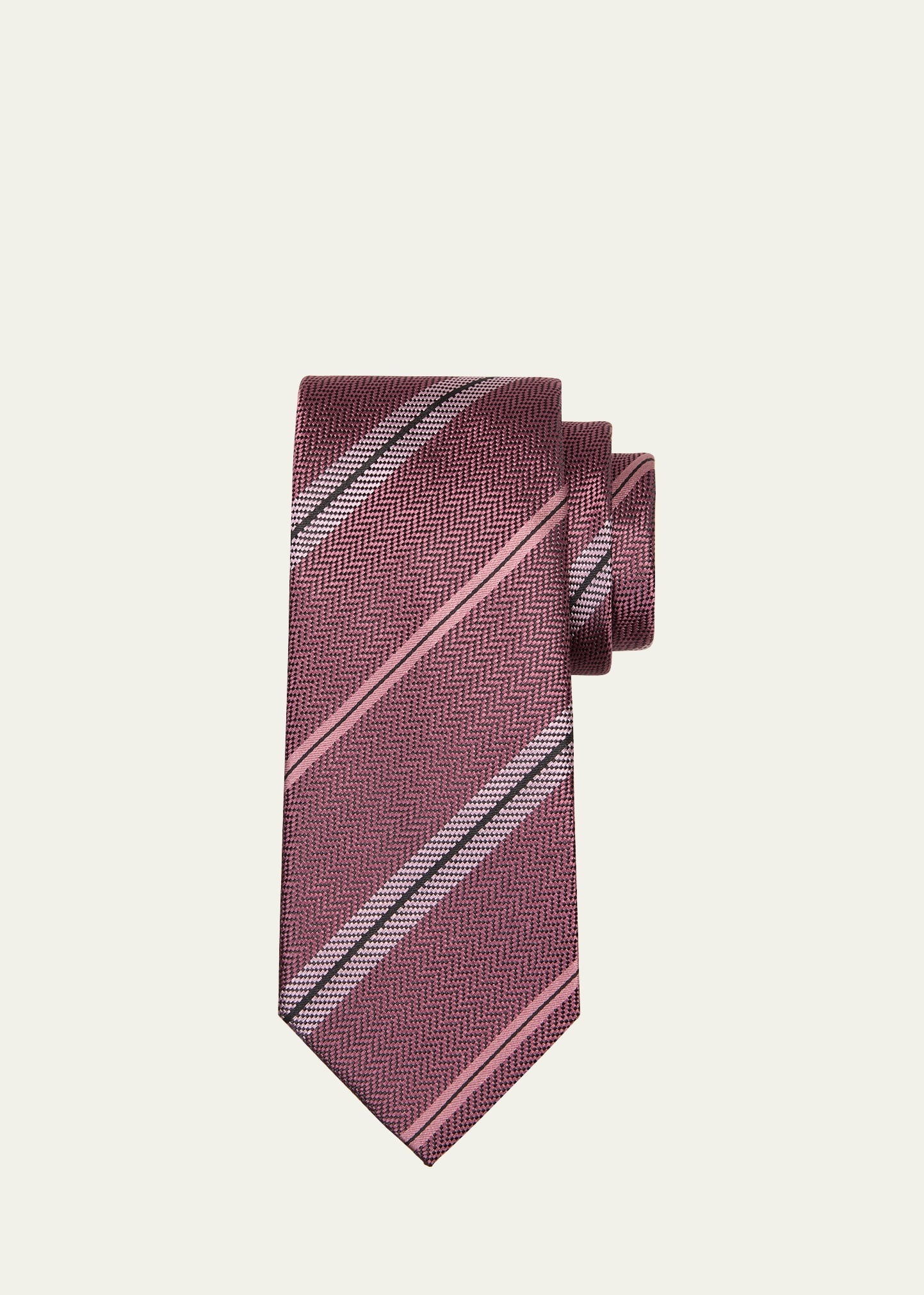 Men's Mulberry Silk Stripe Tie - 1
