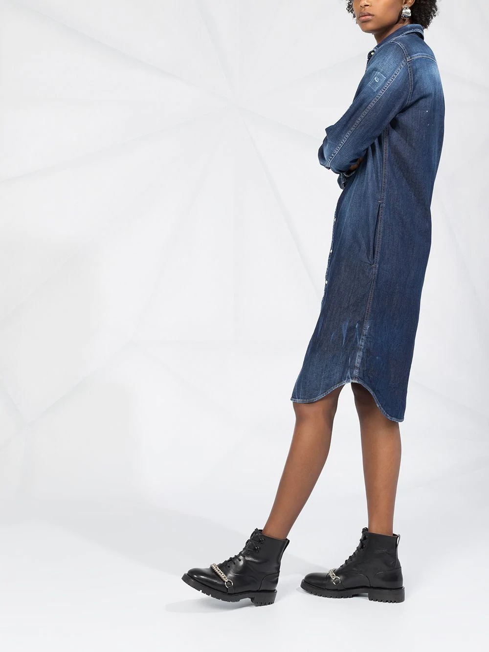 distressed denim shirt dress - 4