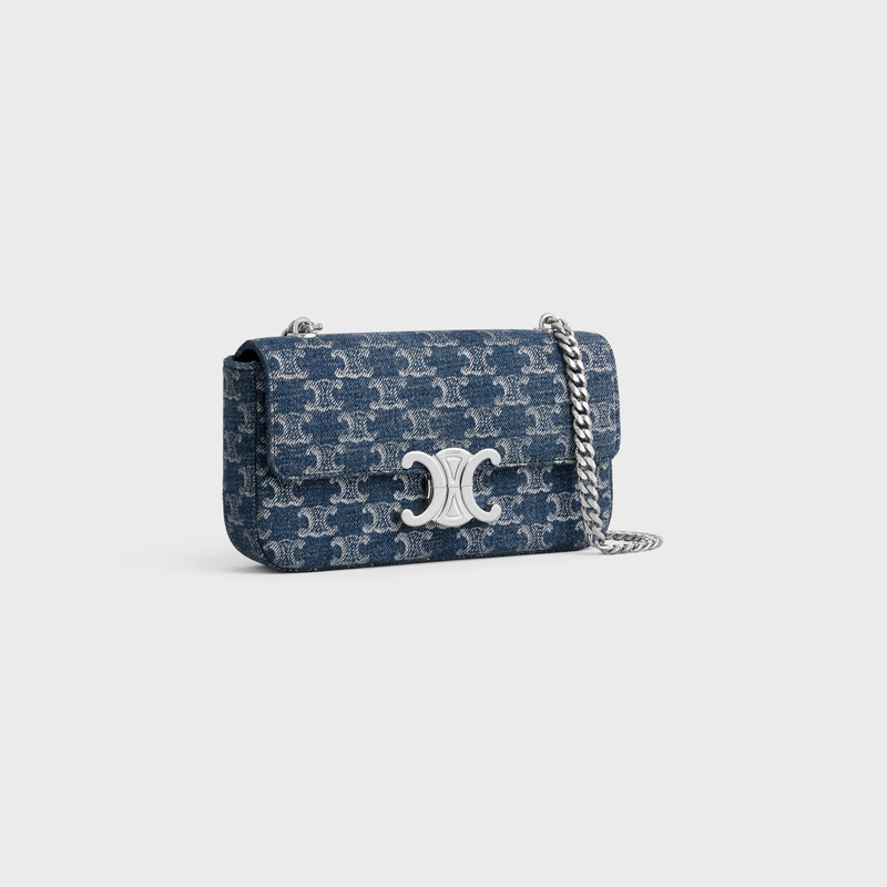 CELINE CHAIN SHOULDER BAG CLAUDE in DENIM WITH TRIOMPHE ALL-OVER outlook