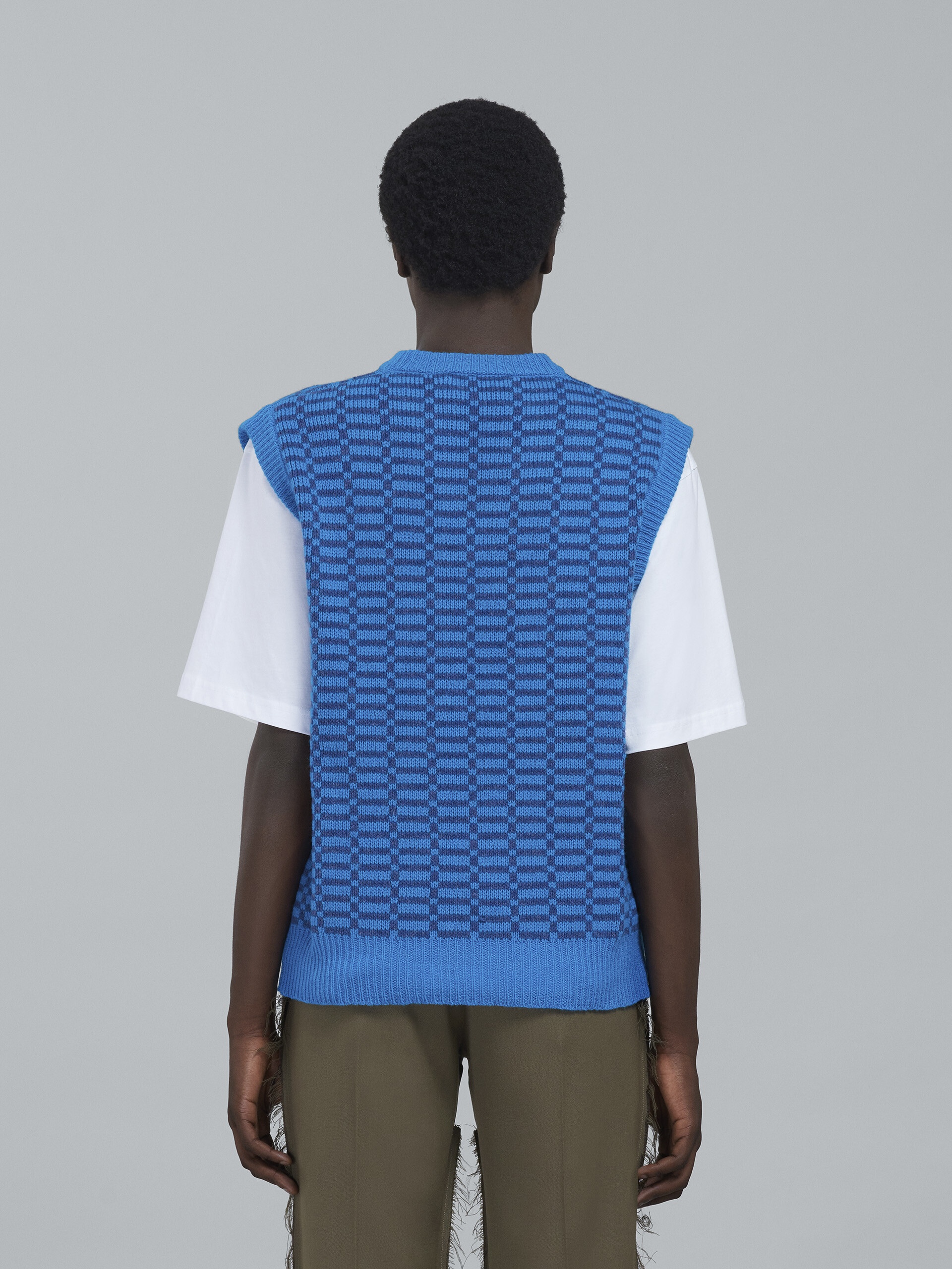 BLUE SHETLAND WOOL V-NECK VEST - 3