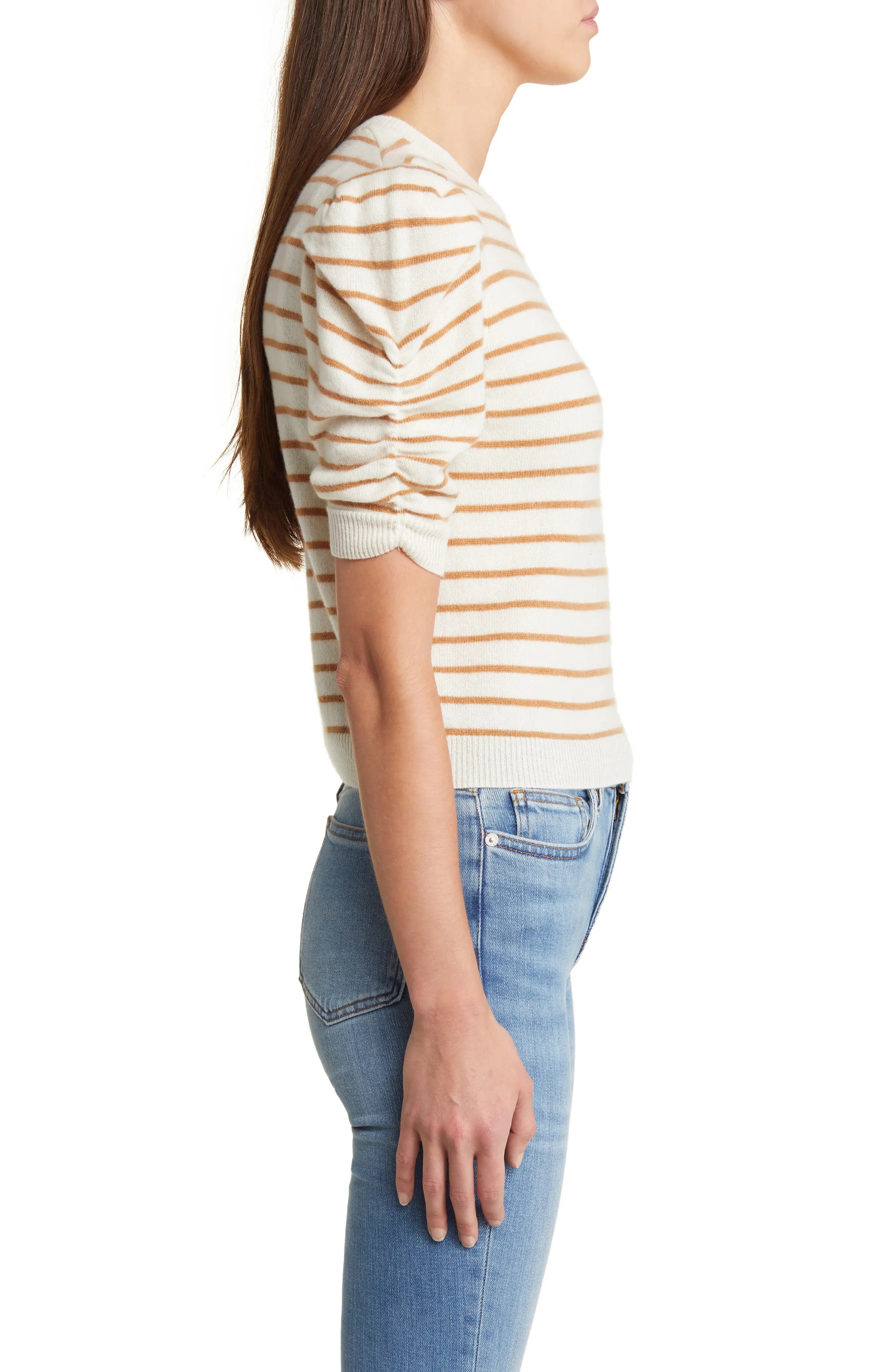 Stripe Ruched Sleeve Cashmere Sweater - 3