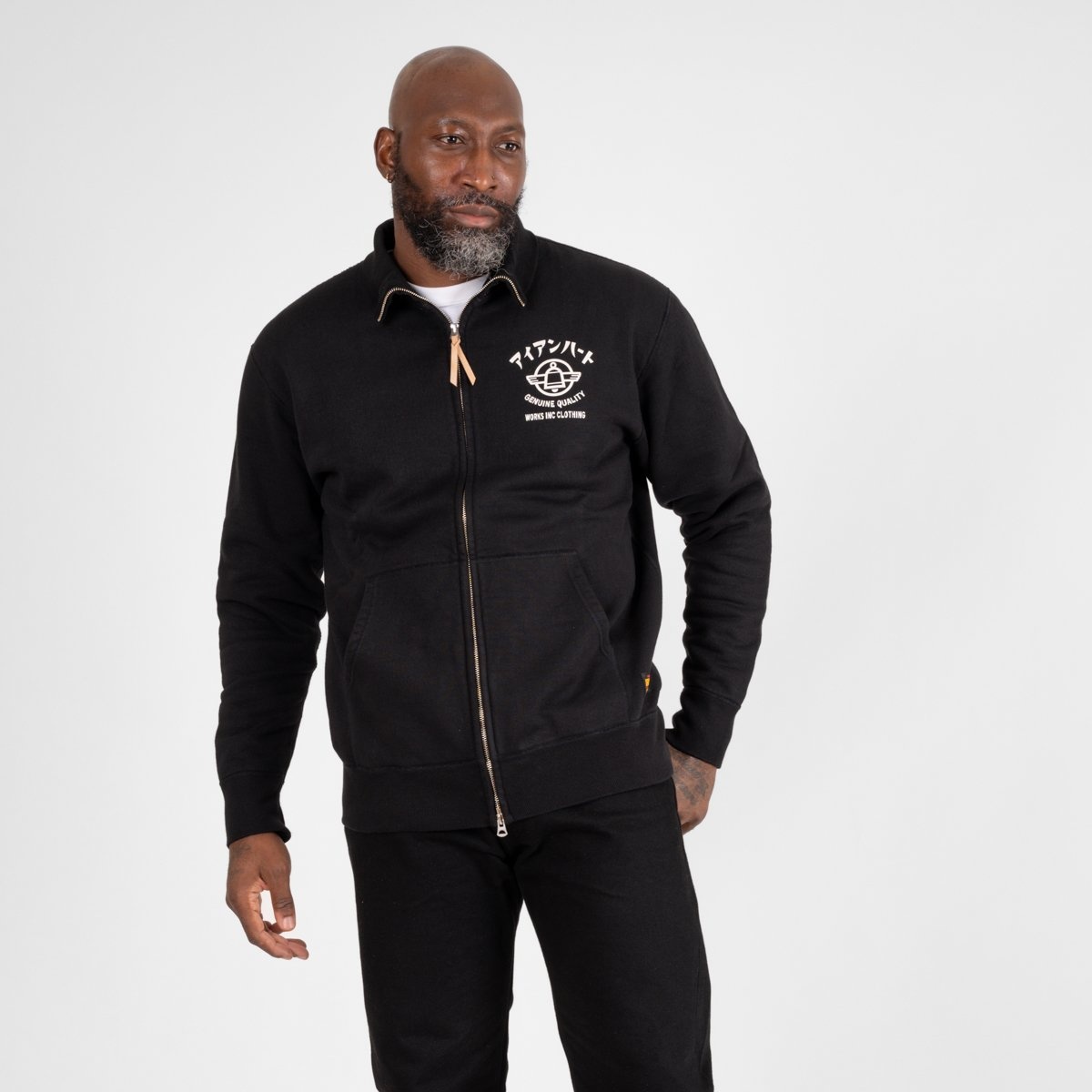 IHSW-78L-BLK Printed 14oz Ultra Heavyweight Loopwheel Cotton Zip Up Sweater - Black - 2